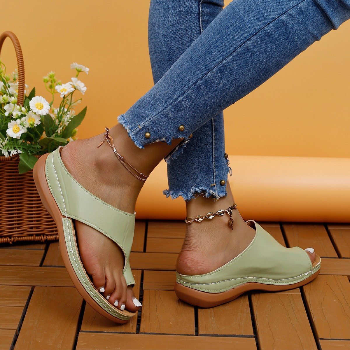 Toe Post Wedge Sandals