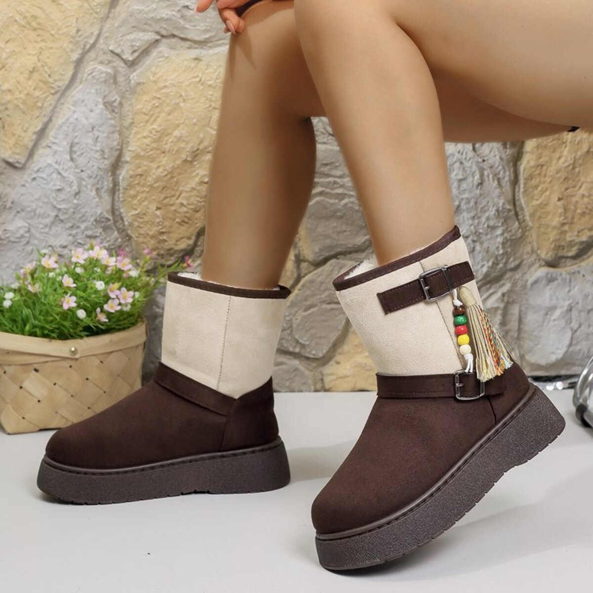Bohemian Style Ankle Boots with Tassel Decor