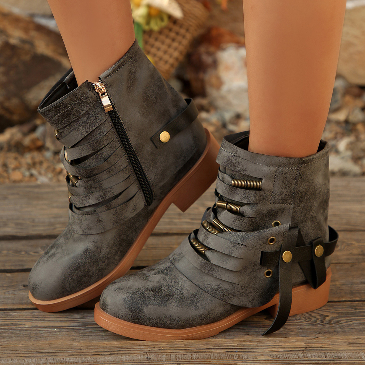 Strappy Buckle Ankle Boots