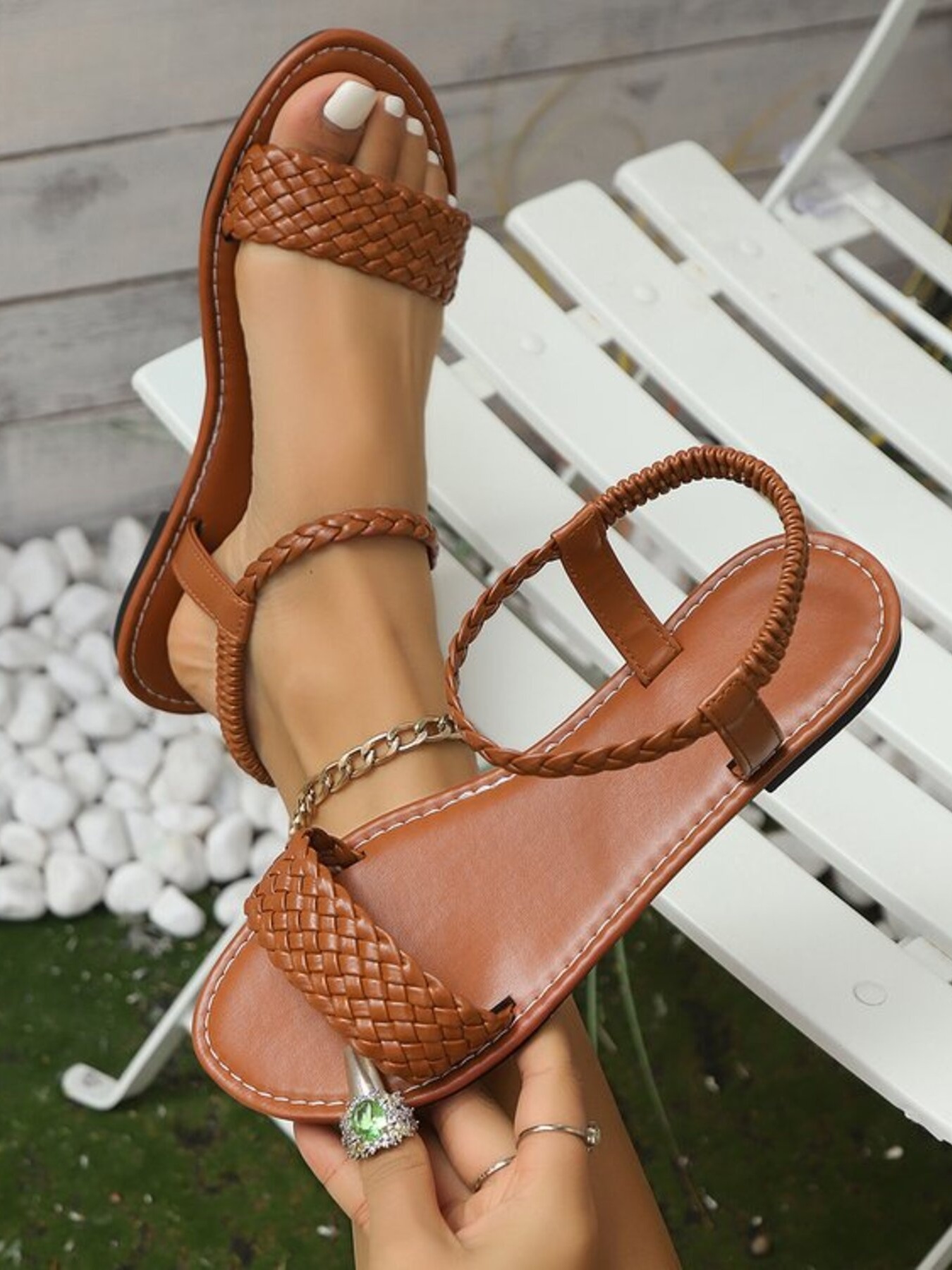 Open Toe Braided Strap Sandals