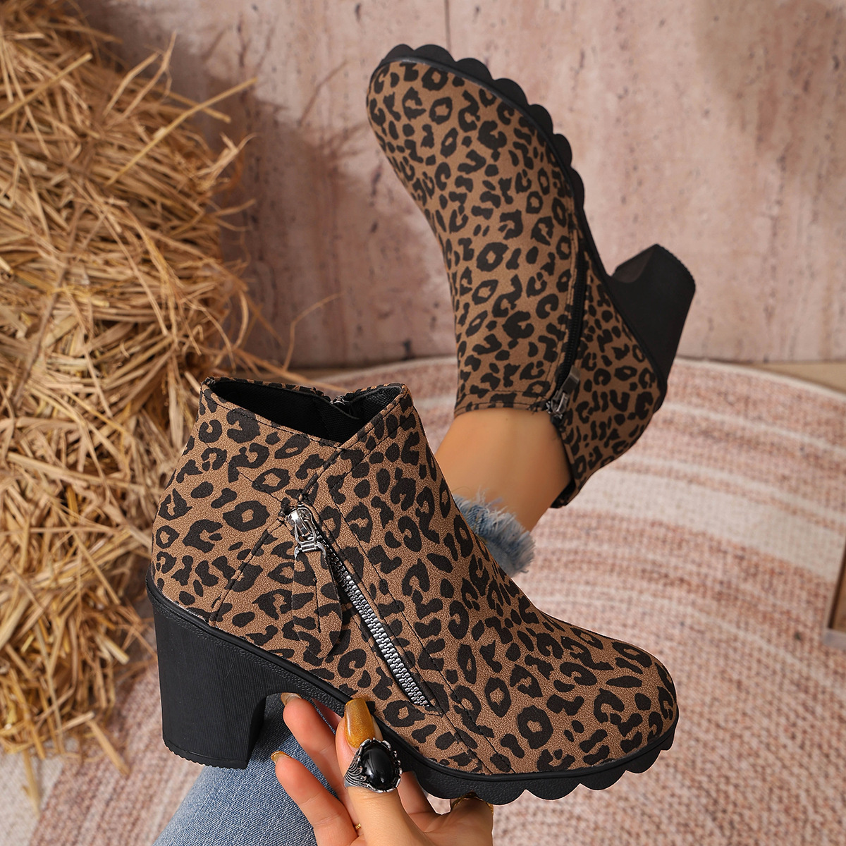 Round Toe Block Heels Boots