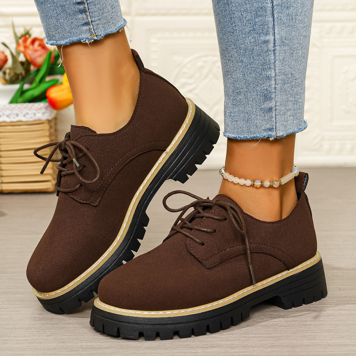 Round Toe Lace-Up Loafers