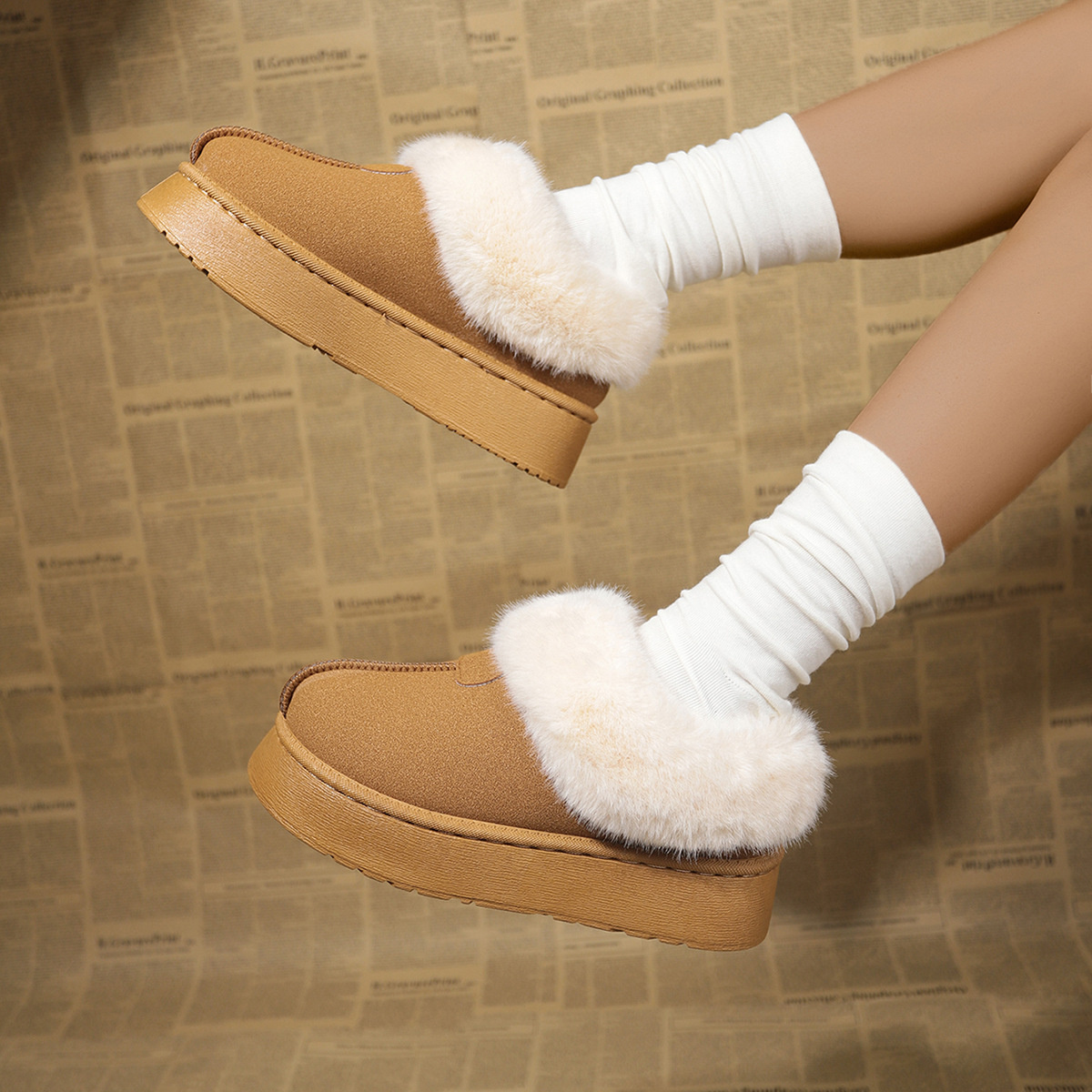 Fuzzy Platform Ankle Boots