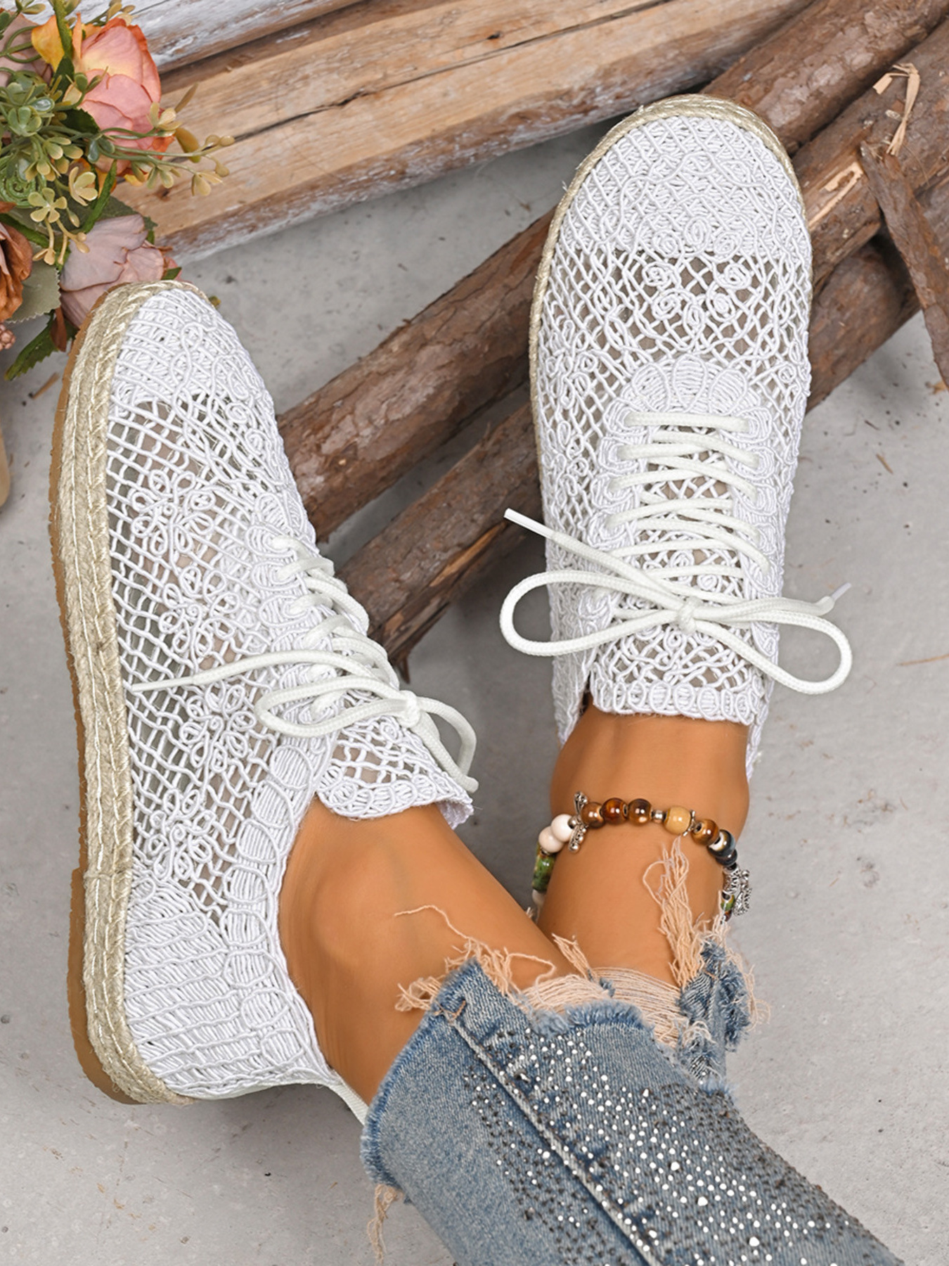 Breathable Woven Lace Up Sneakers