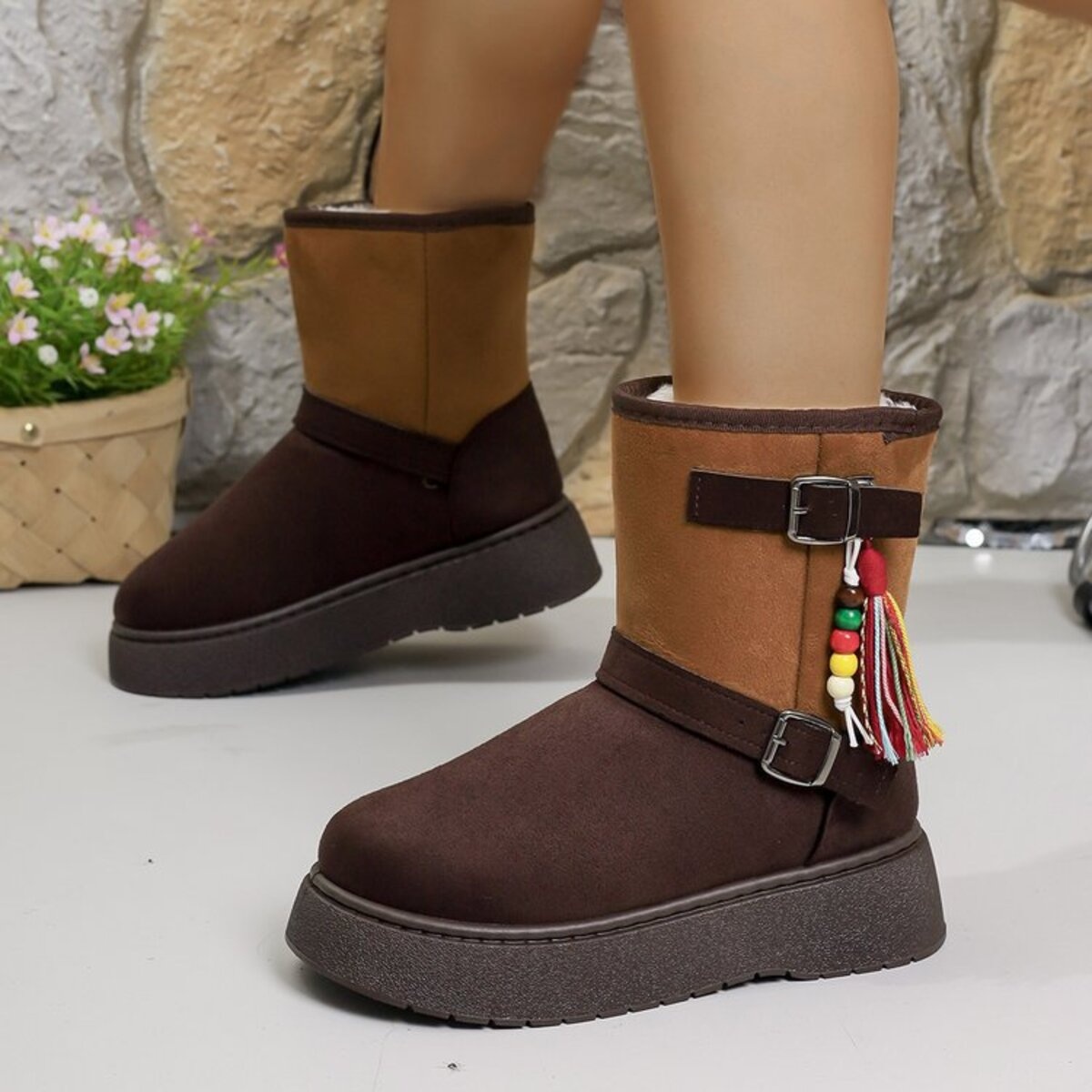 Bohemian Style Ankle Boots with Tassel Decor
