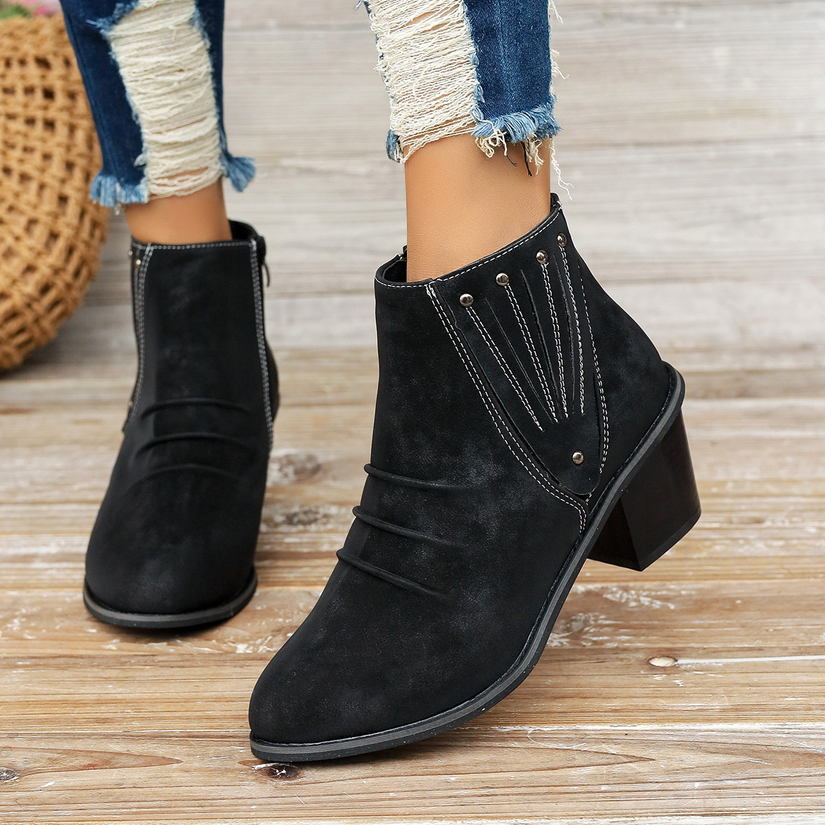 Point Toe Block Heels Boots