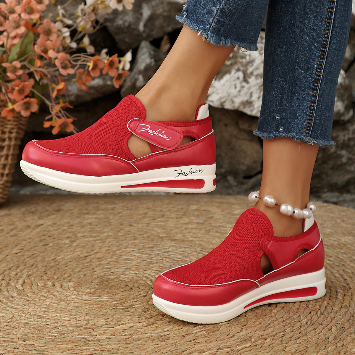 Breathable Mesh Wedge Sneakers