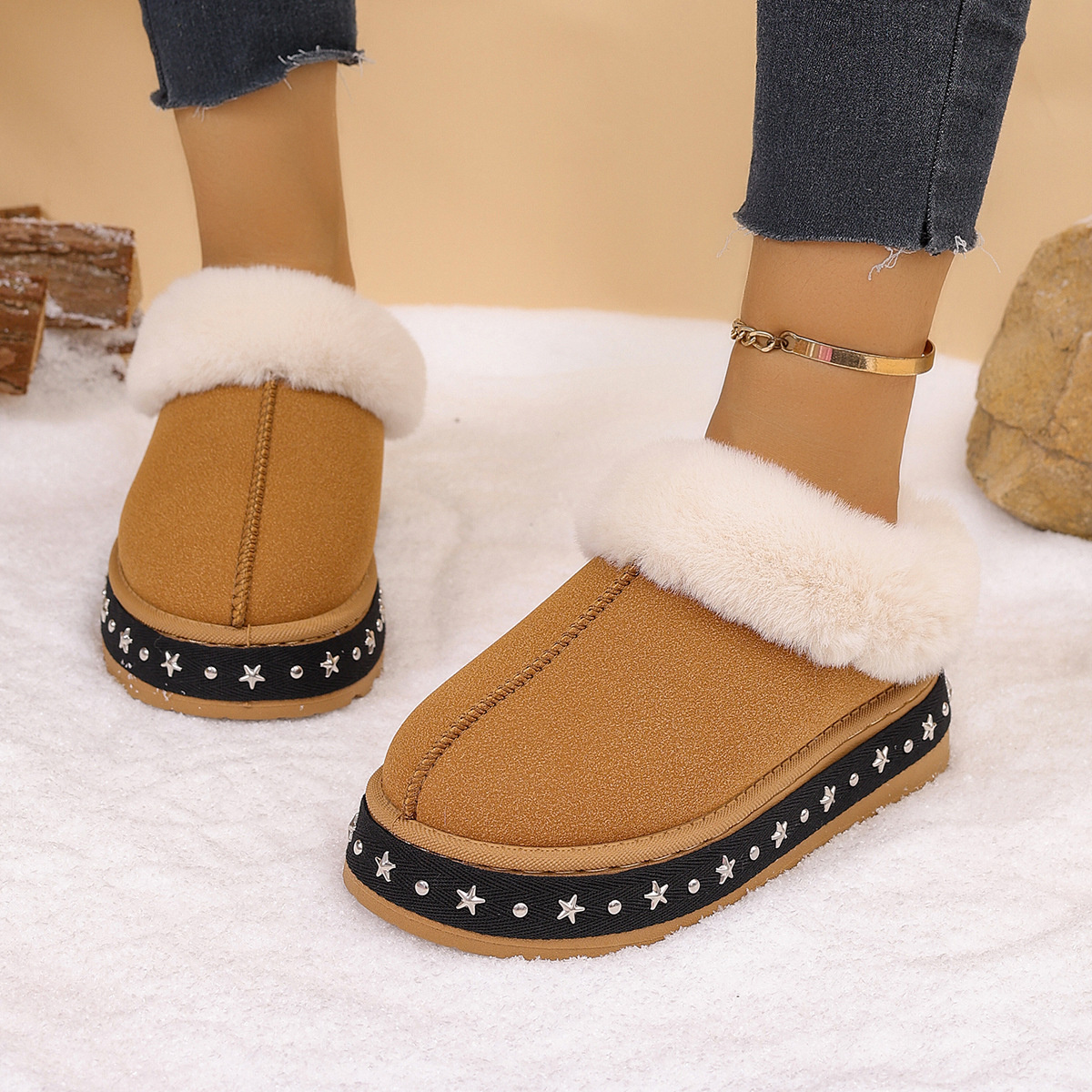 Faux Fur Lined Platform Ankle Boots