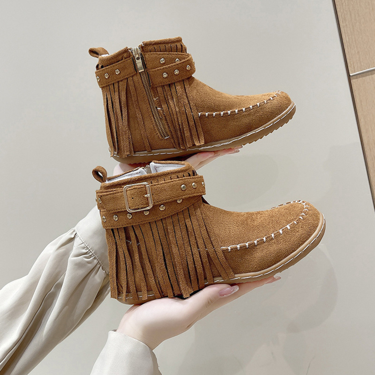 Fringe Round Toe Flats Boots