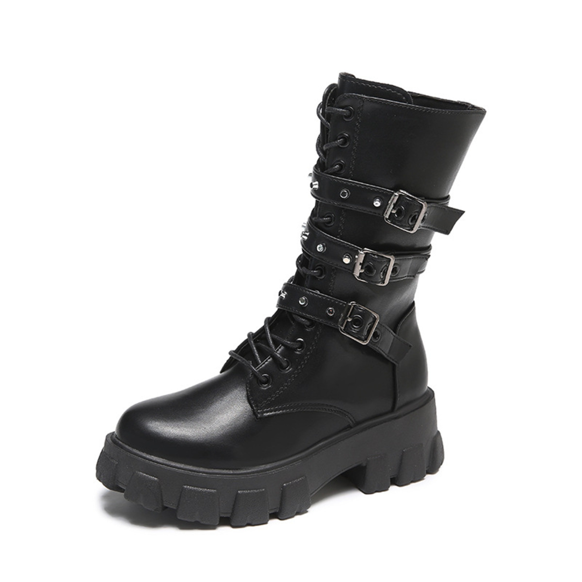 Buckled Lace-Up Combat Boots