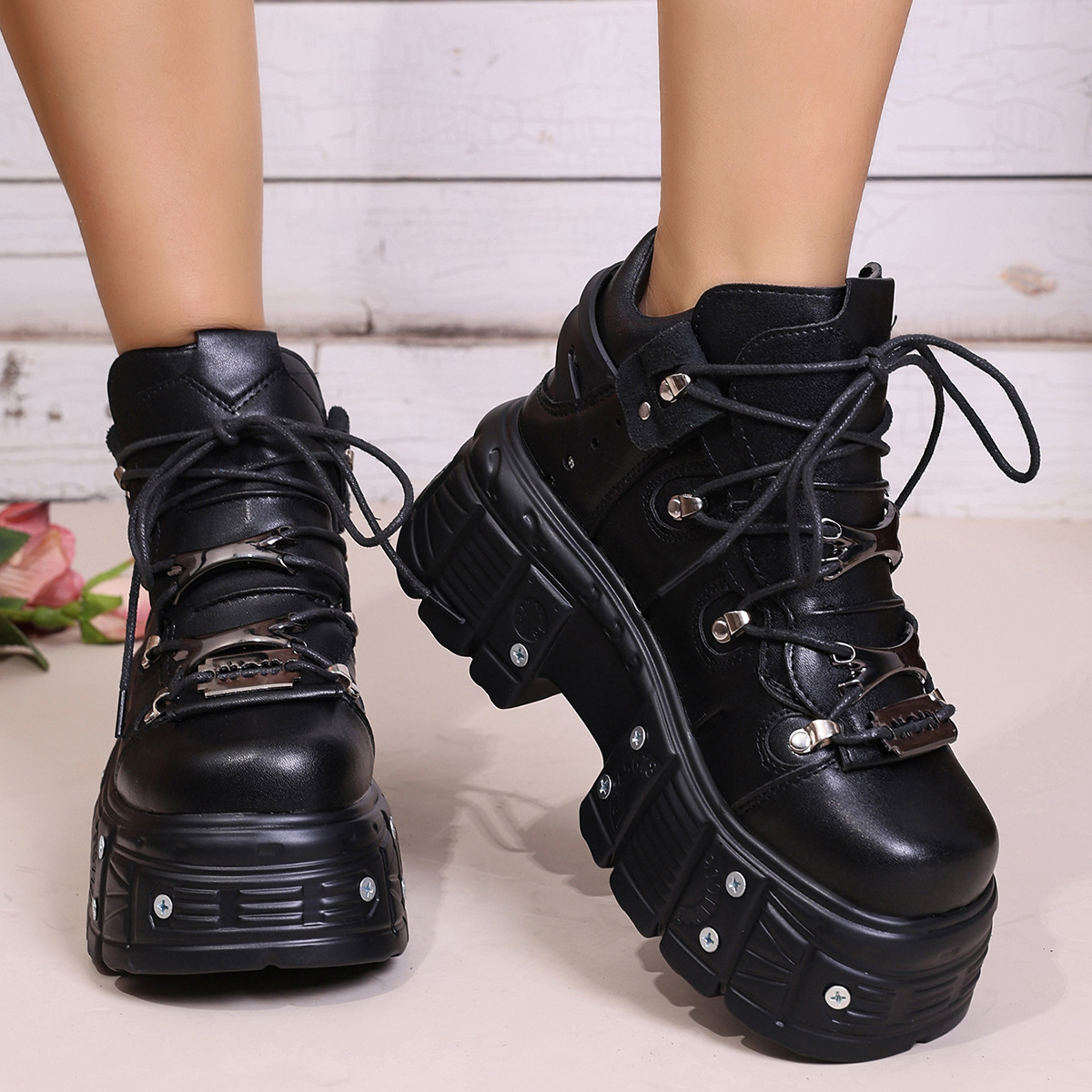 Platform Lace-Up Chunky Leather Shoes
