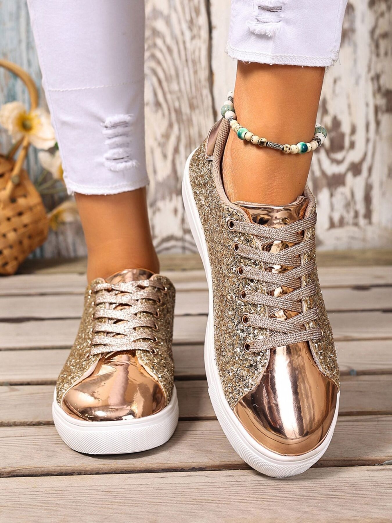 Sequin Lace Up Sneakers