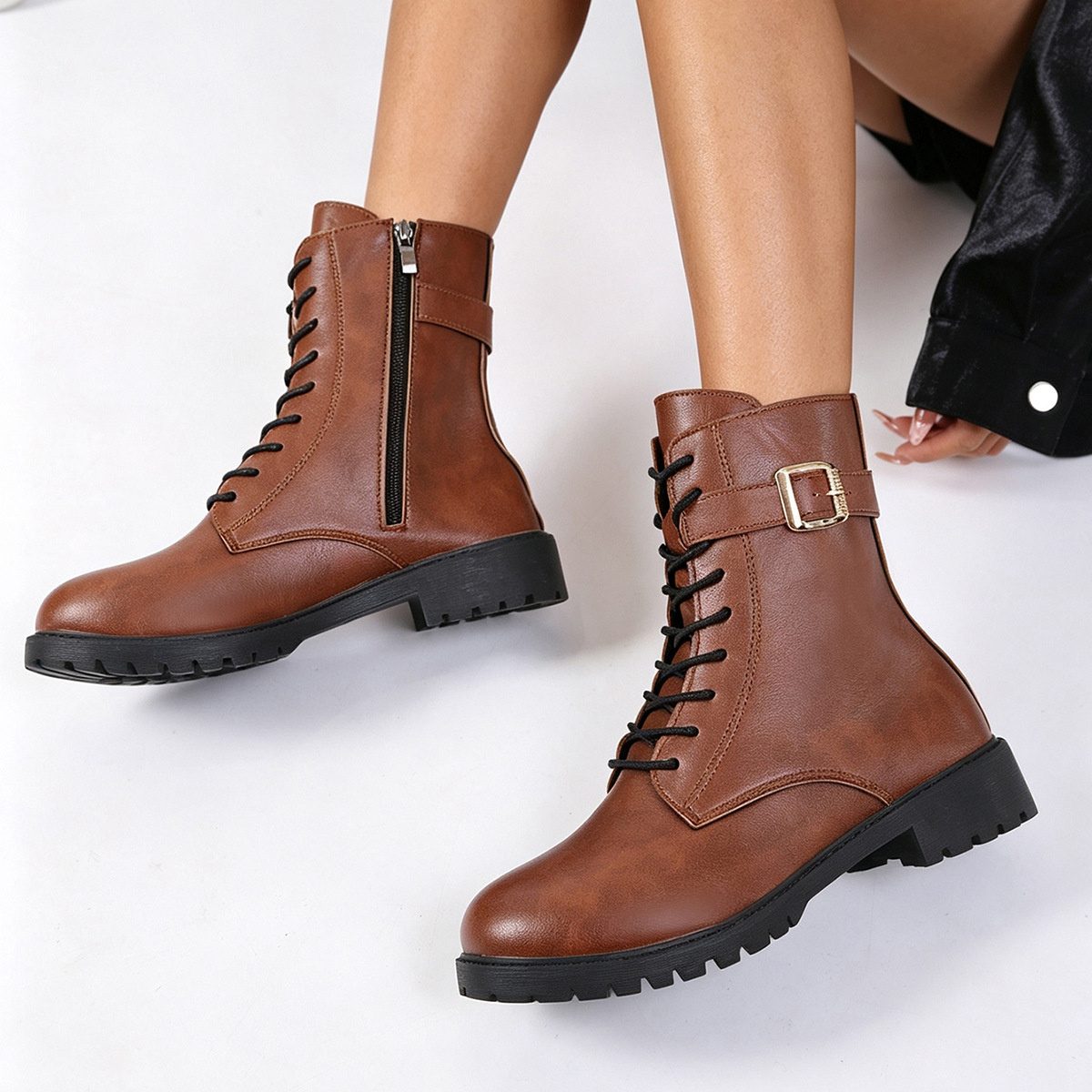 Round Toe Lace Up Boots