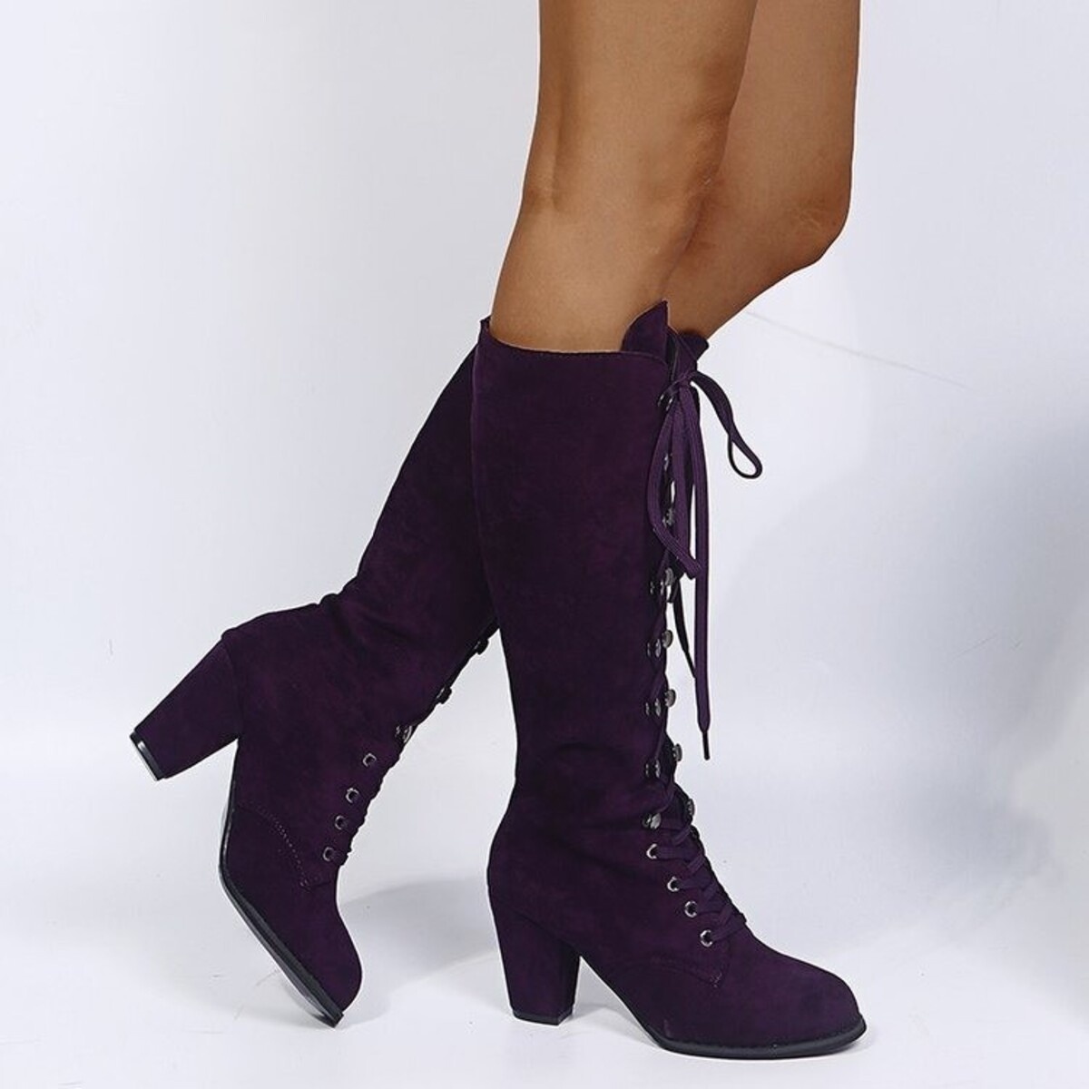 Lace Up Block Heels Boots