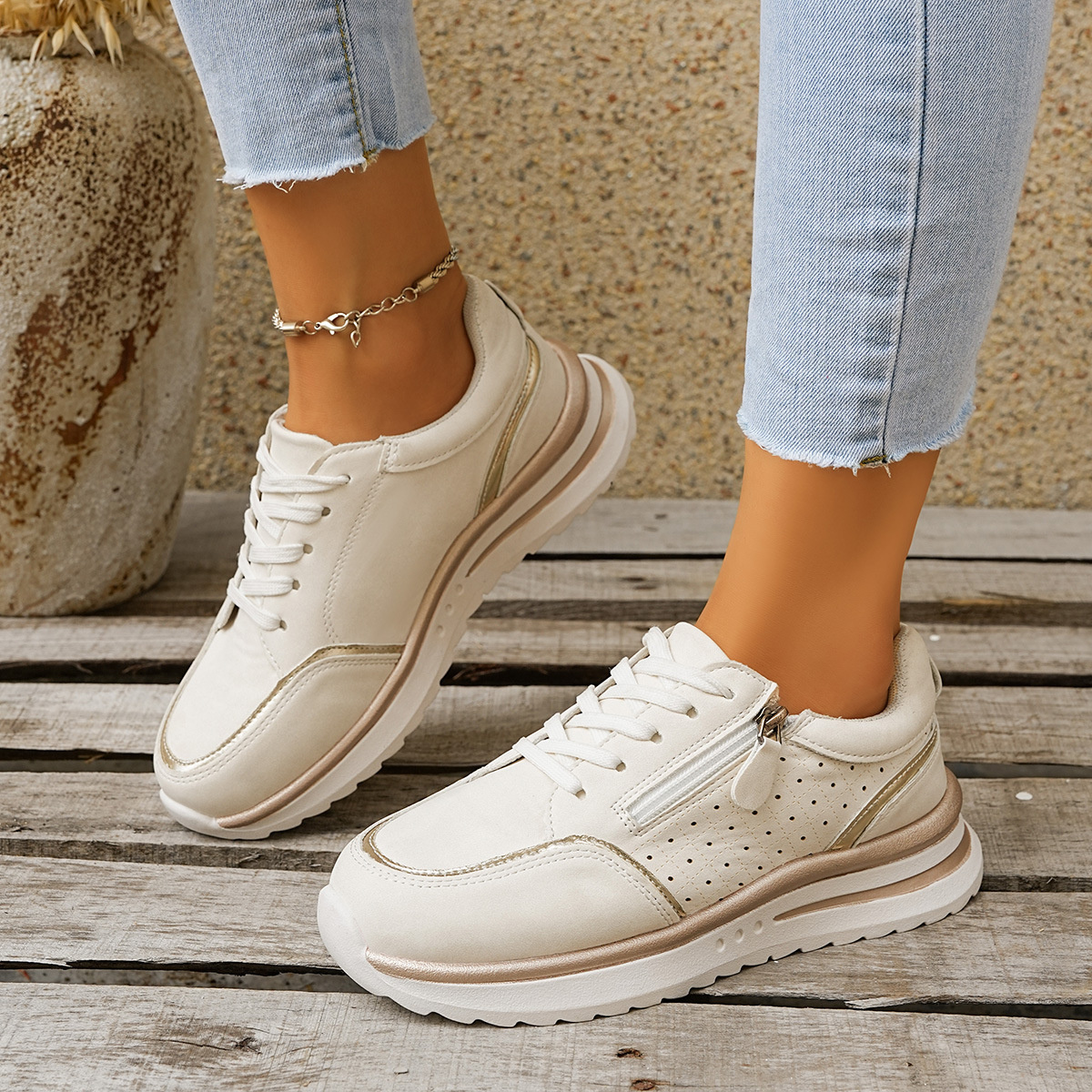Round Toe Lace Up Sneakers