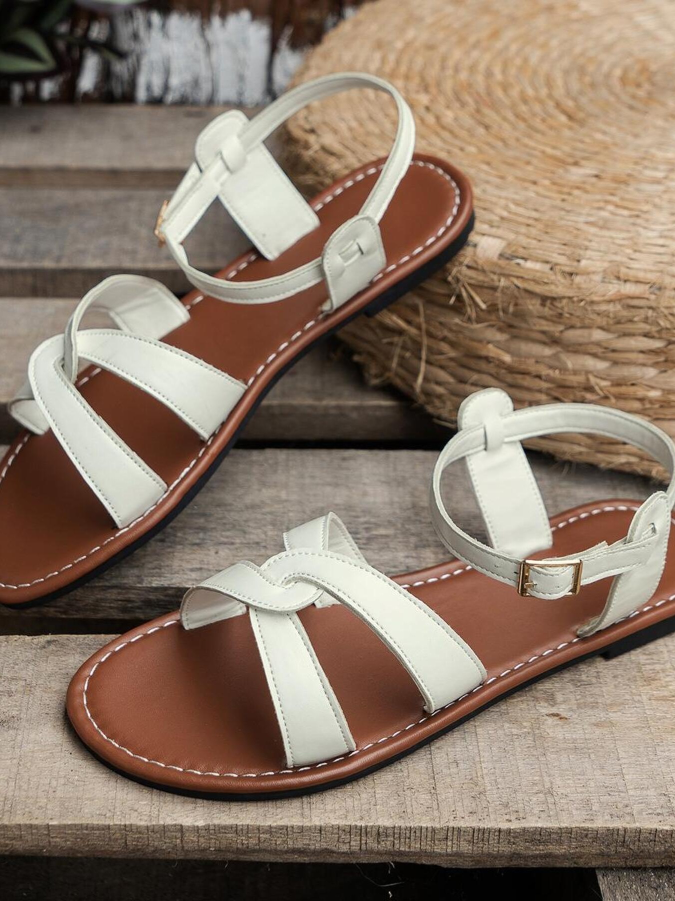 Strappy Flat Sandals with Ankle Buckle