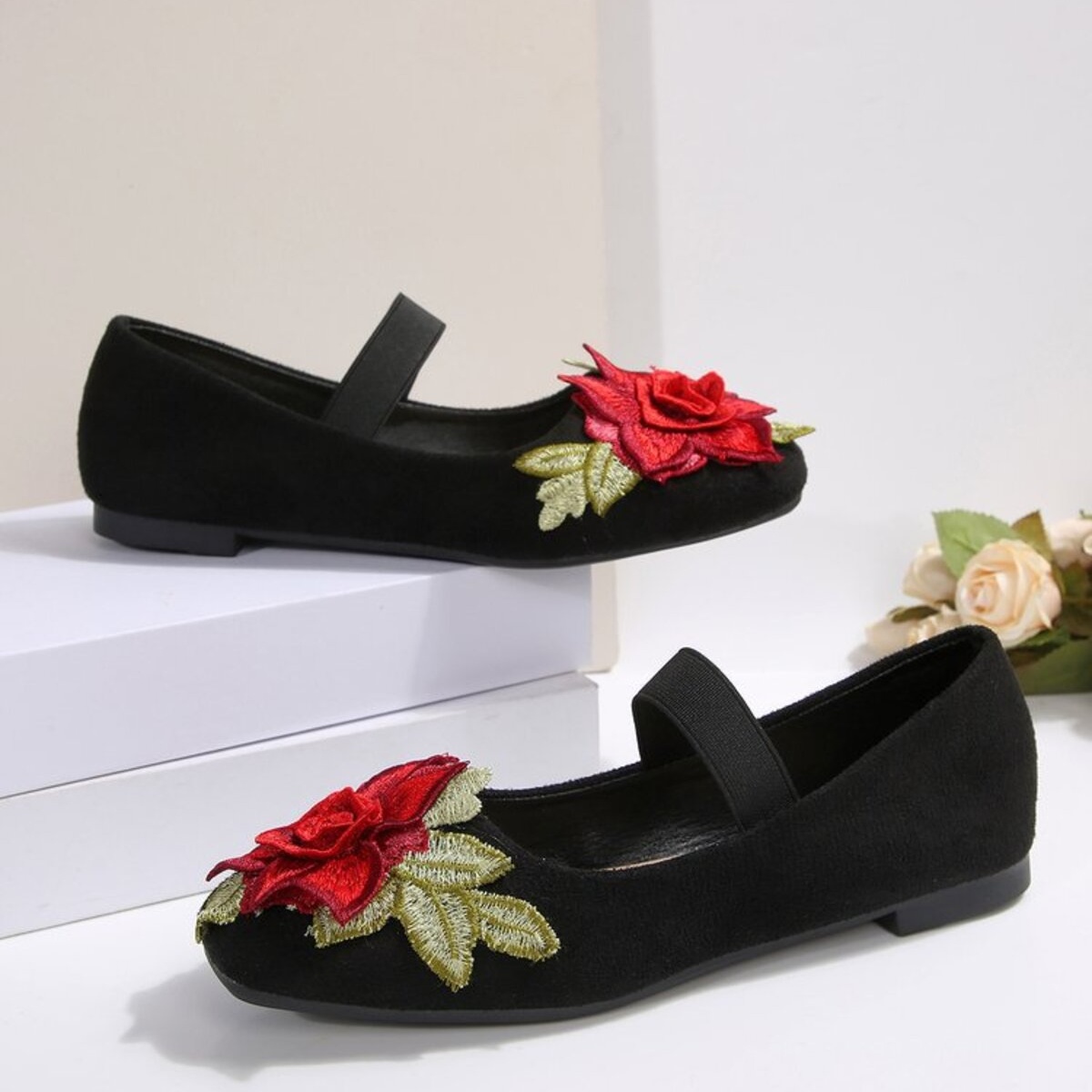Flower Square Toe Slip-Ons