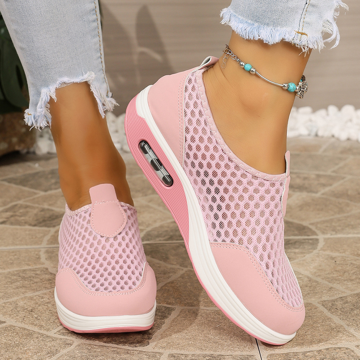 Breathable Mesh Wedge Slip-Ons
