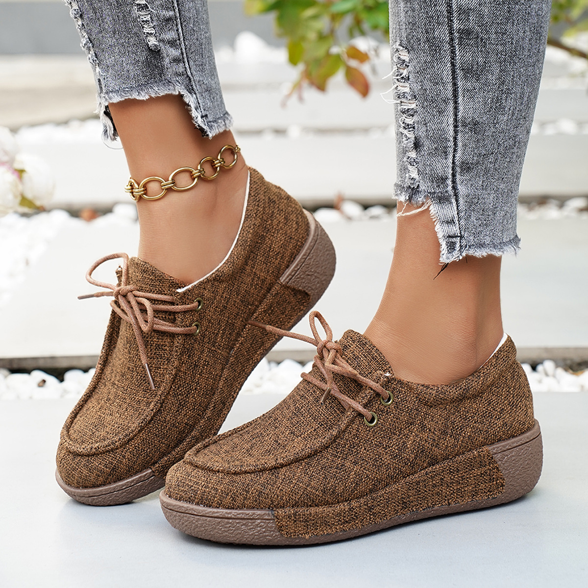 Round Toe Lace-Up Sneakers
