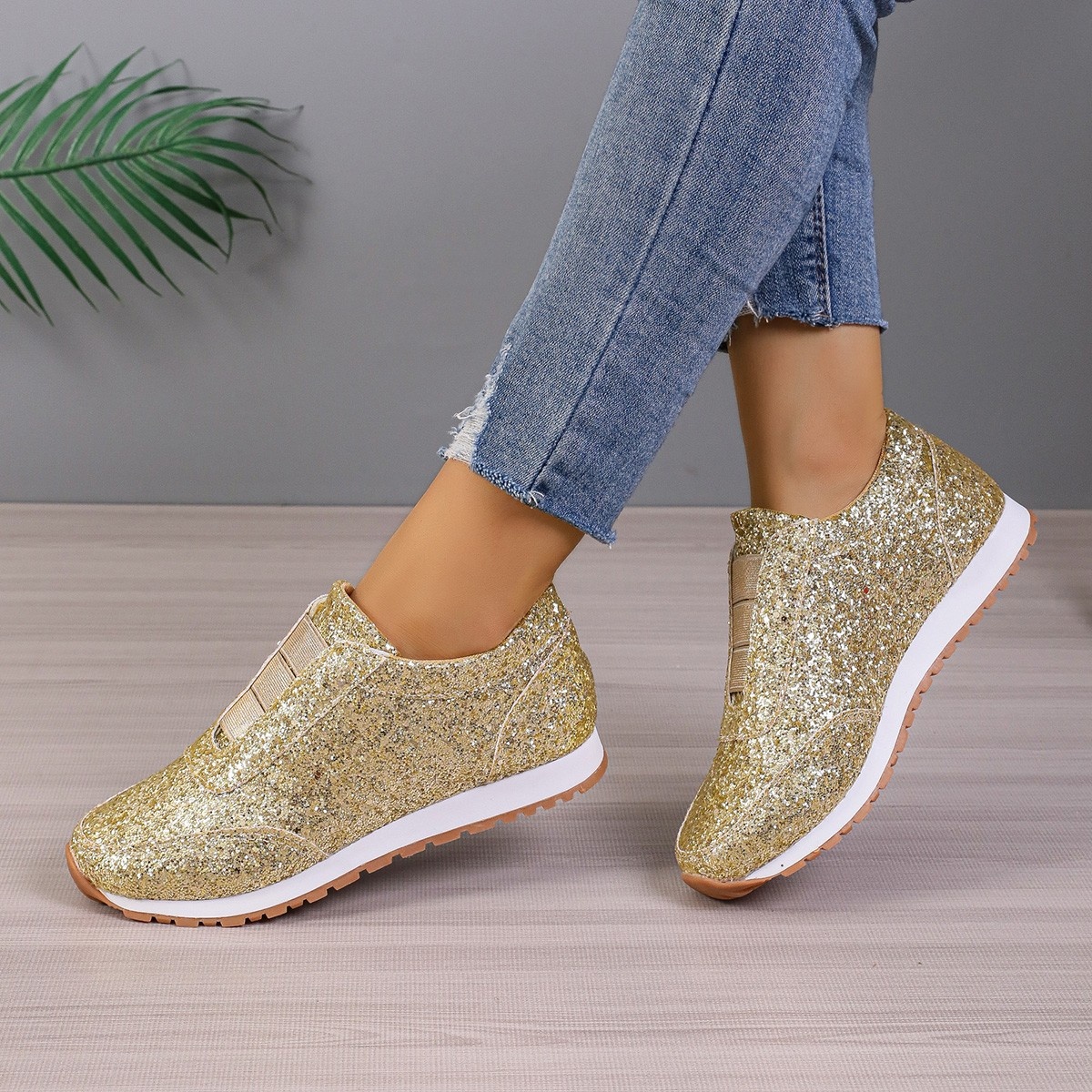 Round Toe Glitter Slip-Ons