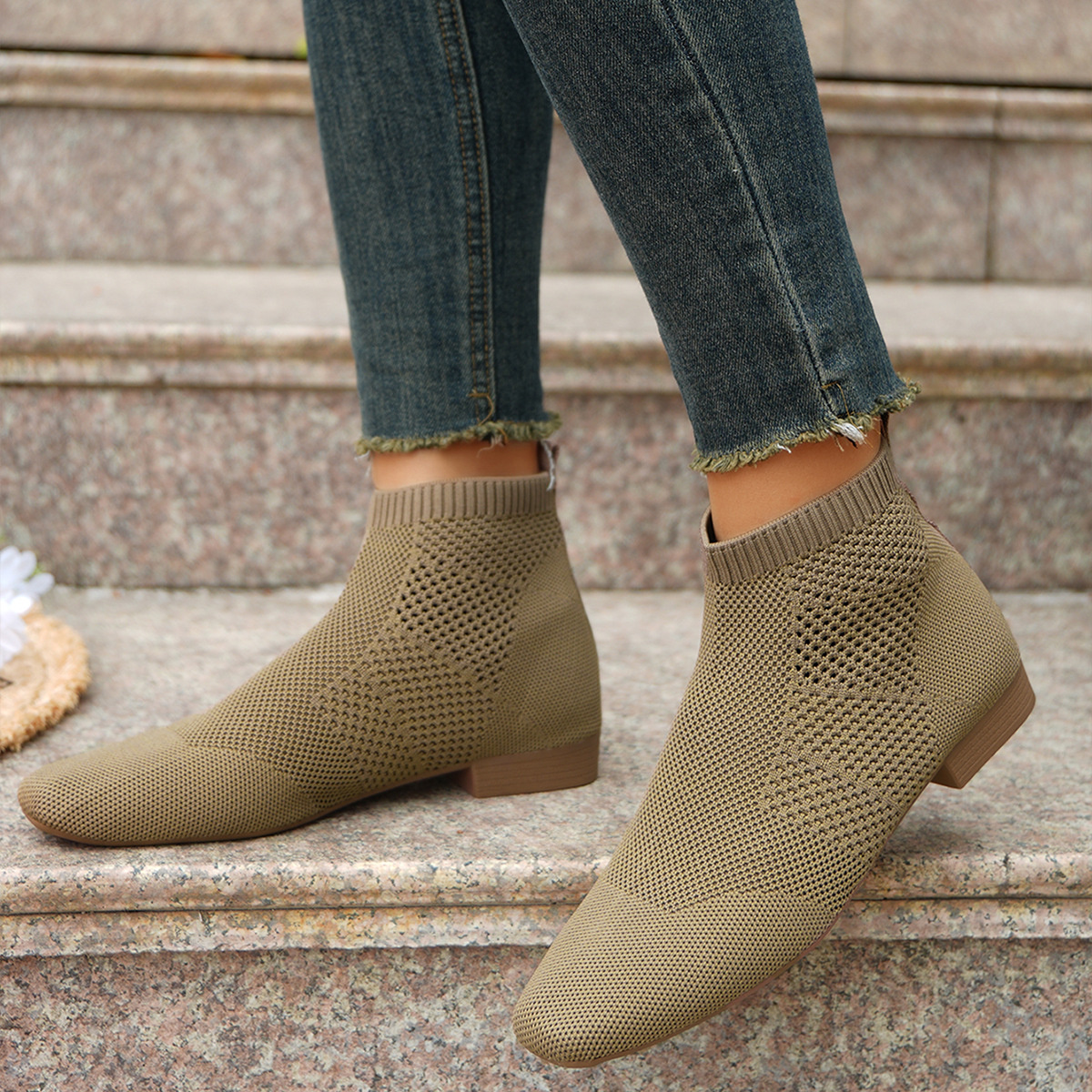 Mesh Knit Ankle Boots with Stretch Comfort Fit