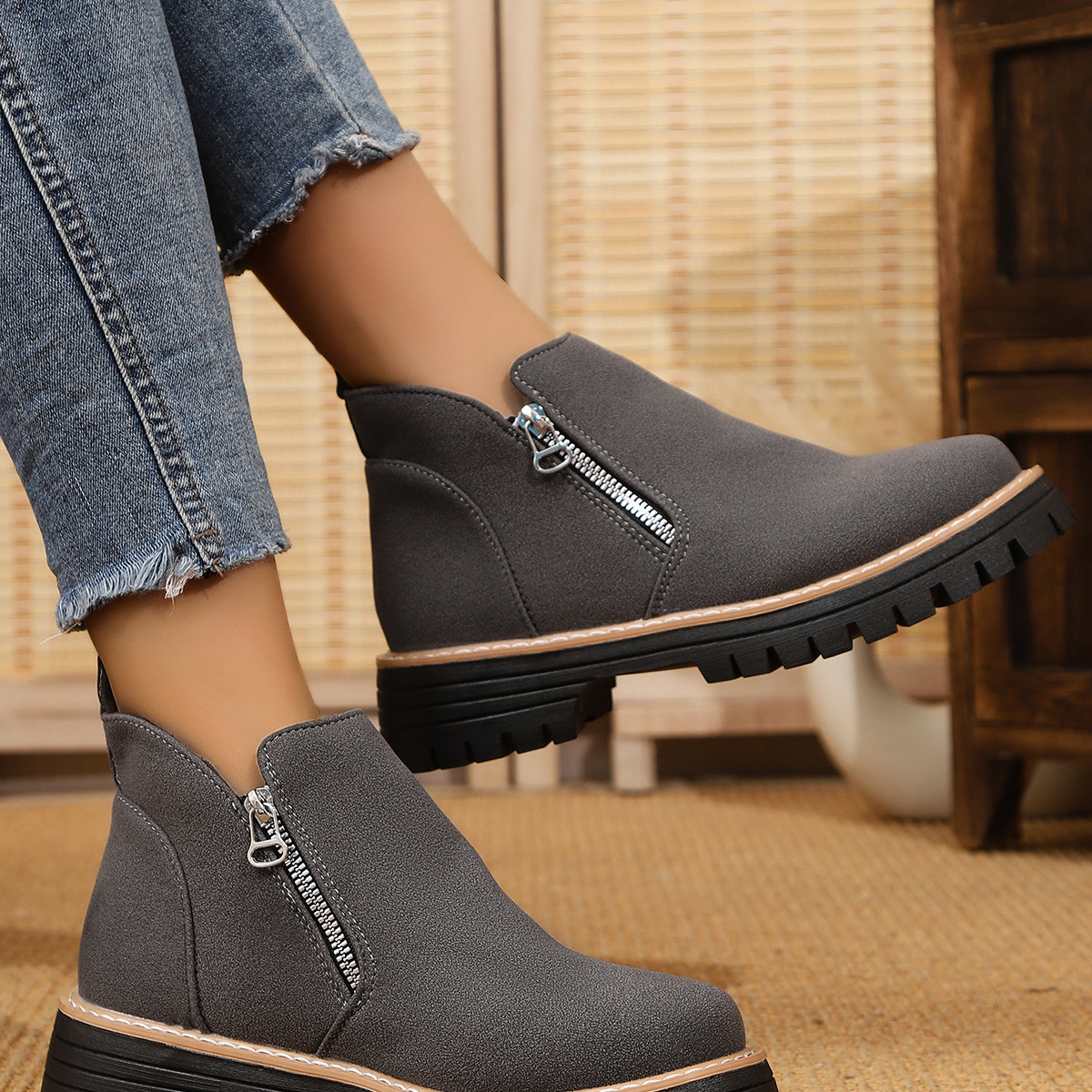 Ankle Boots with Zipper Accent