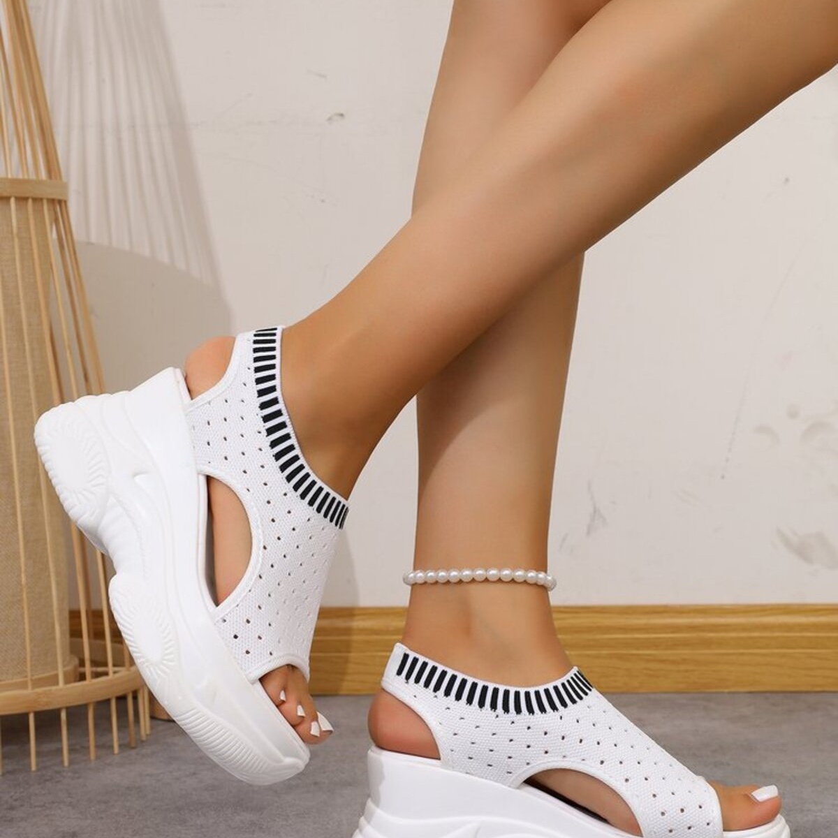 Mesh Platform Wedge Sandals