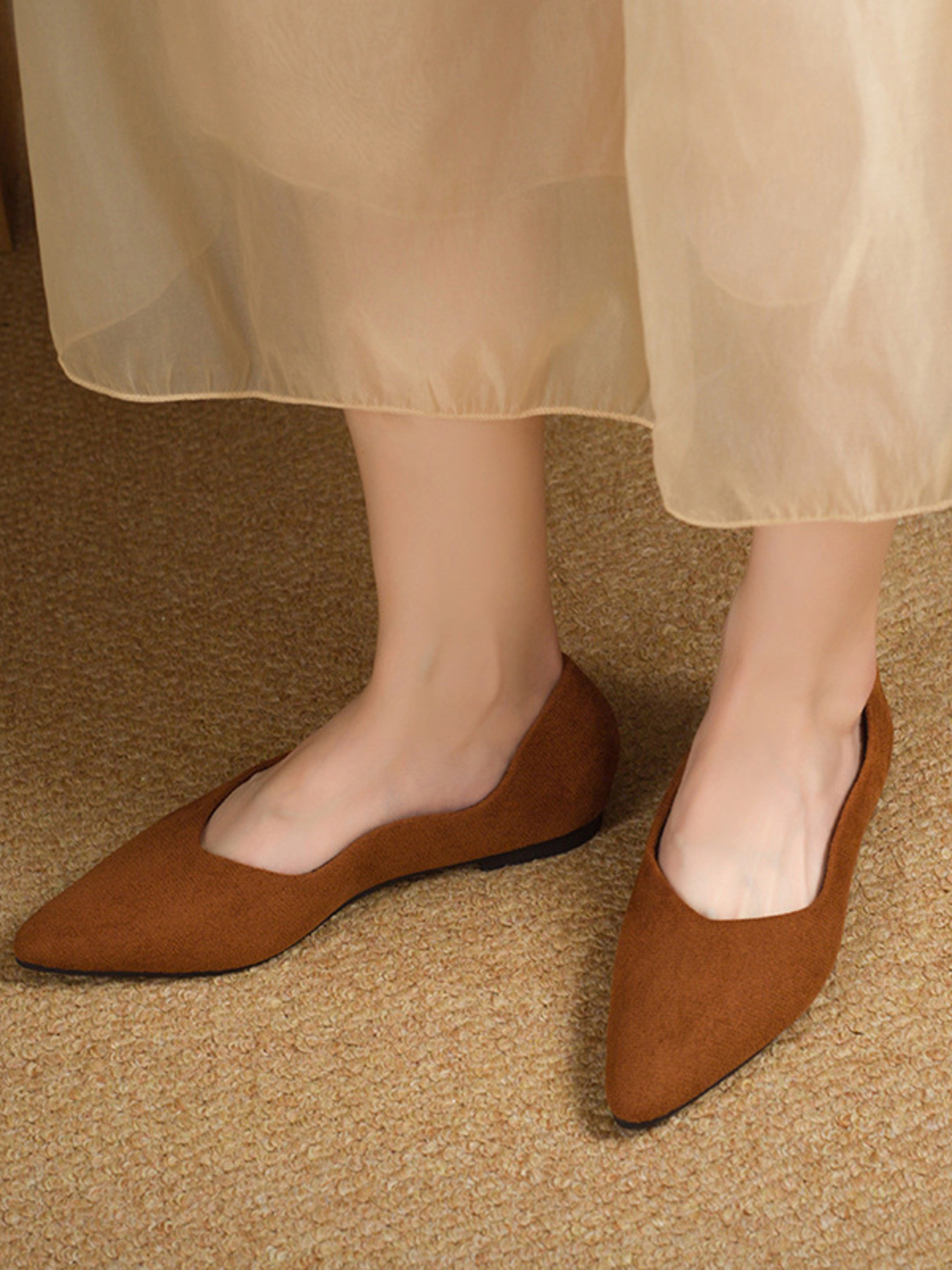 Solid Color Point Toe Slip-Ons