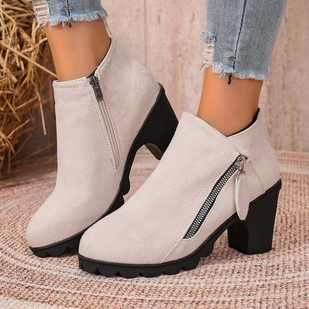 Round Toe Block Heels Boots