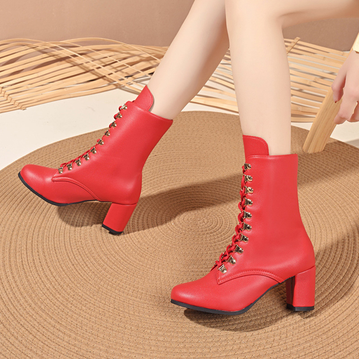 Lace-Up Boots with Block Heel