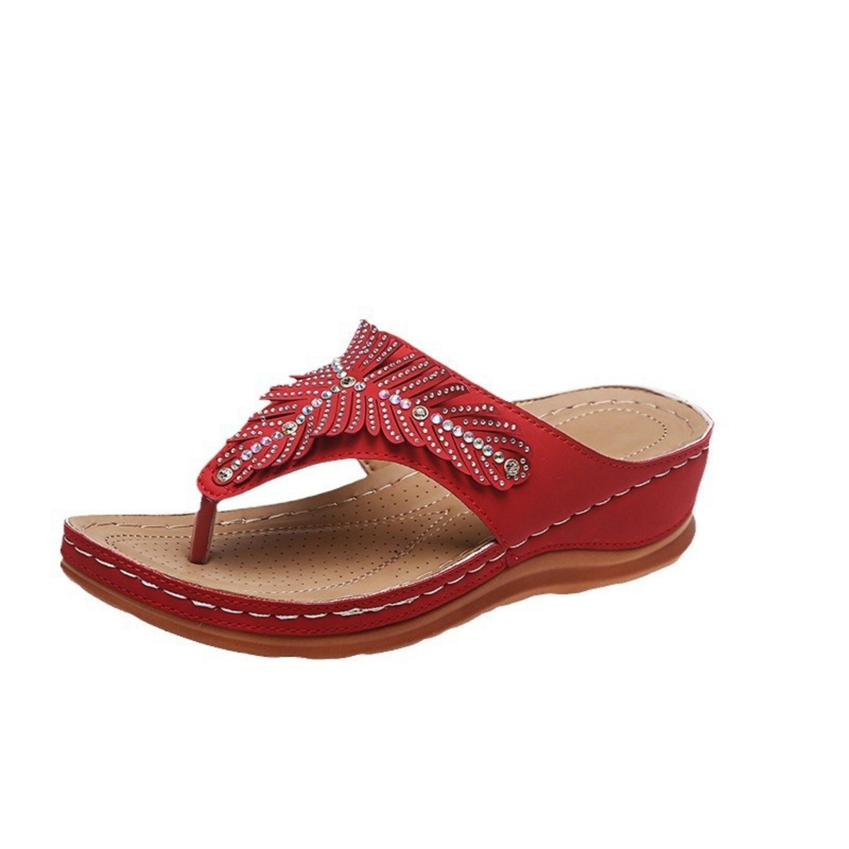Rhinestone Toe Post Wedge Sandals