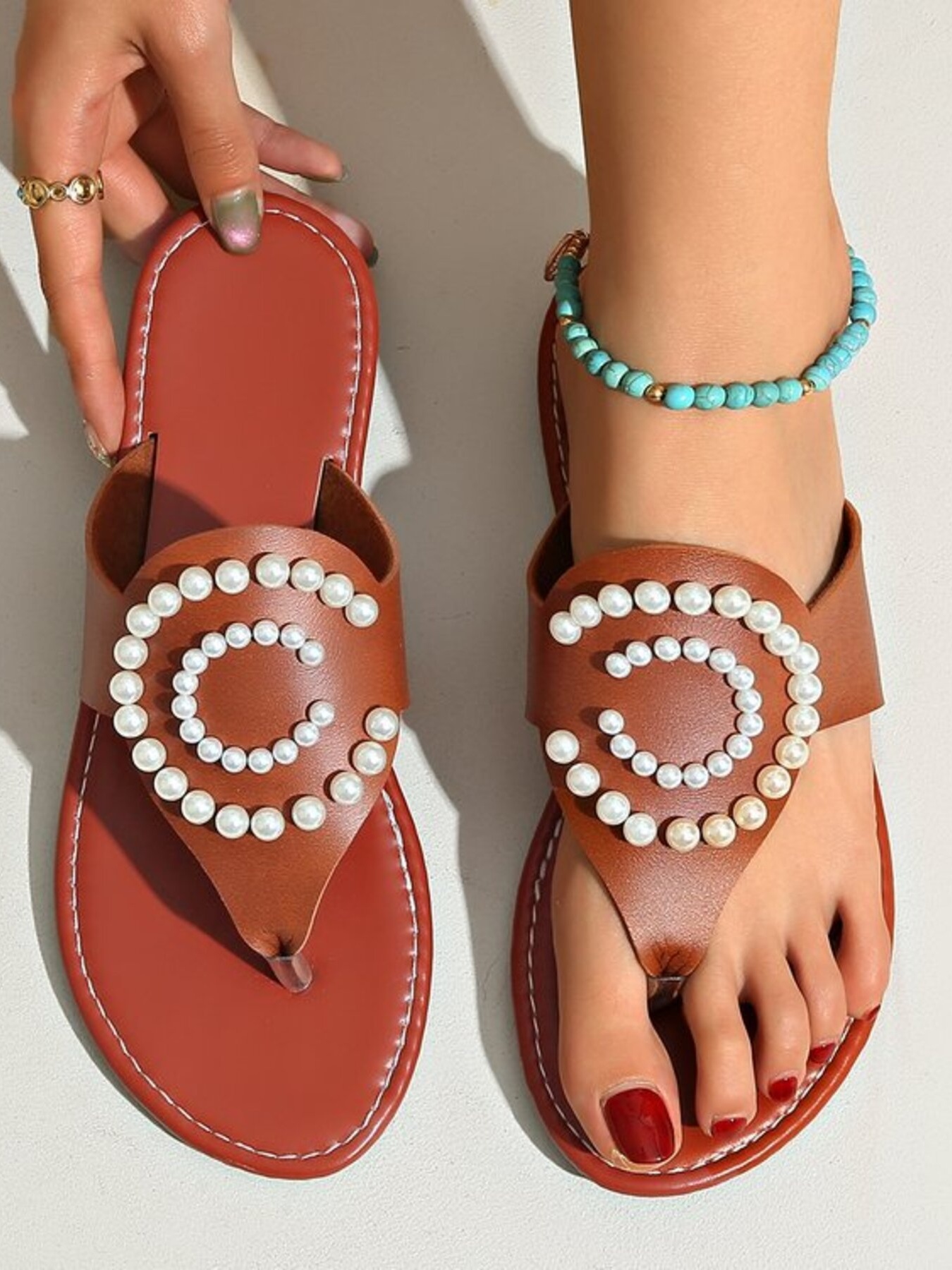 Pearl Embellished Flat Sandals