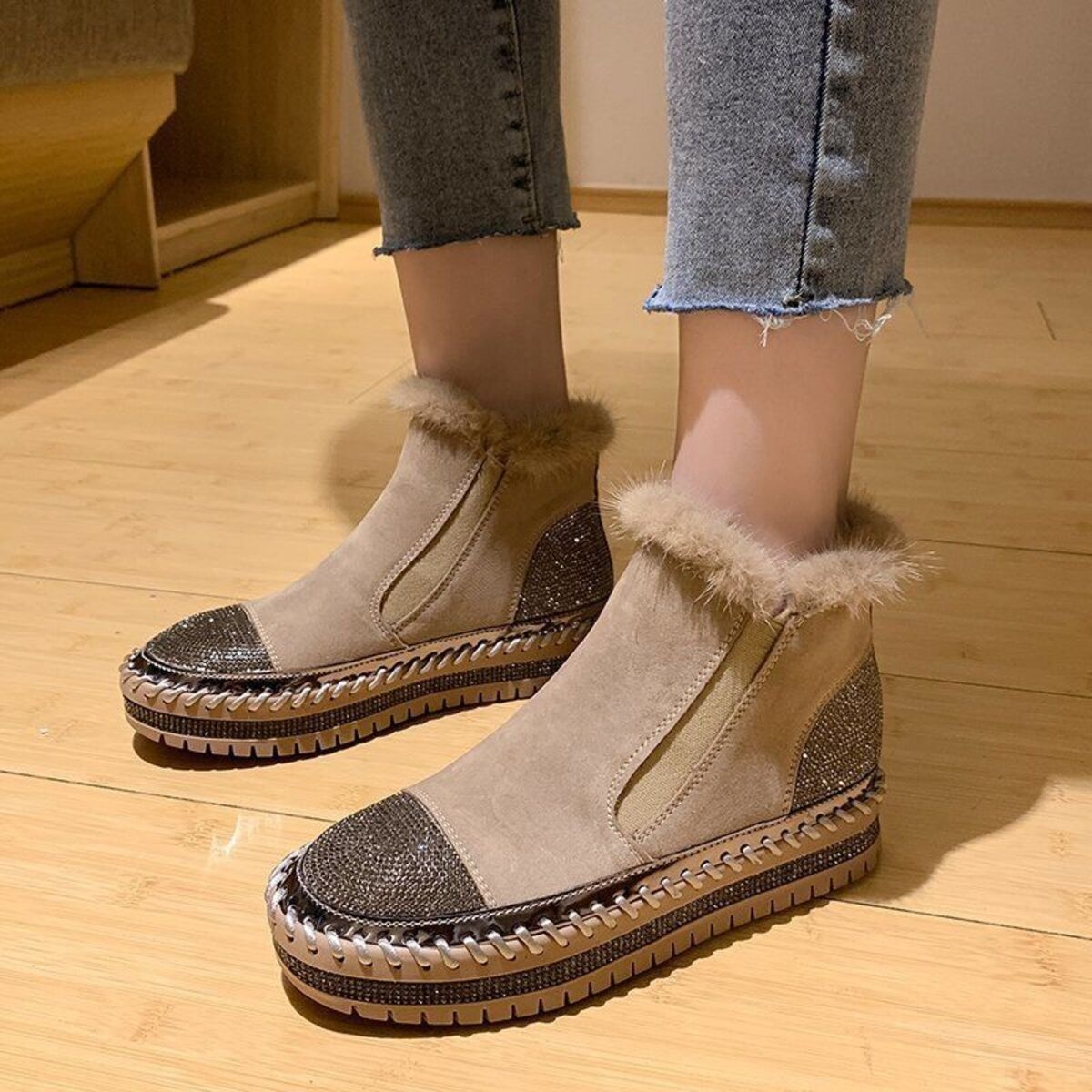Rhinestone Platform Ankle Boots