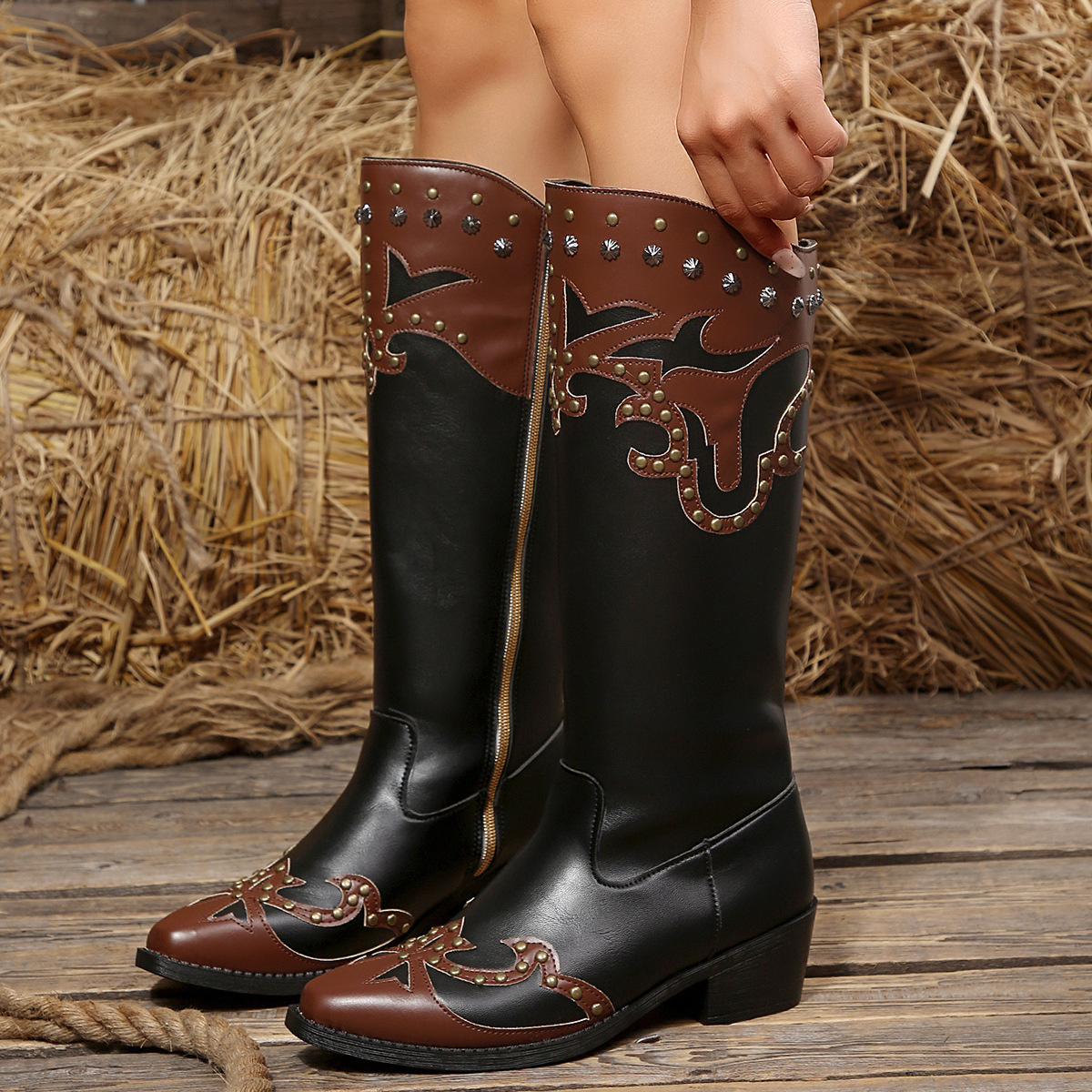 Point Toe Block Heels Boots