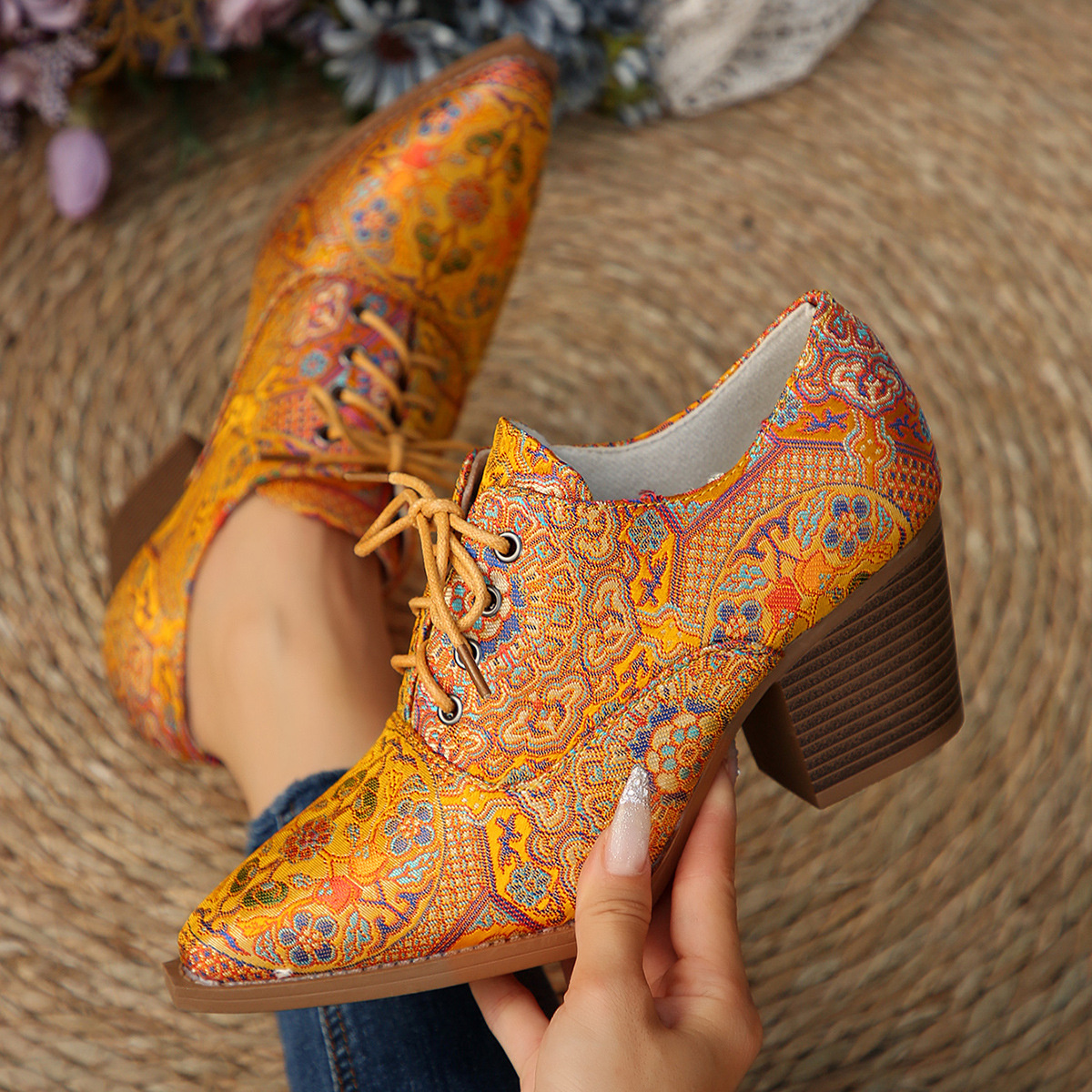 Point Toe Block Heels Ankle Boots