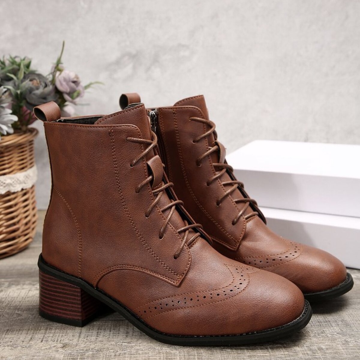 Lace-Up Ankle Boots with Zipper