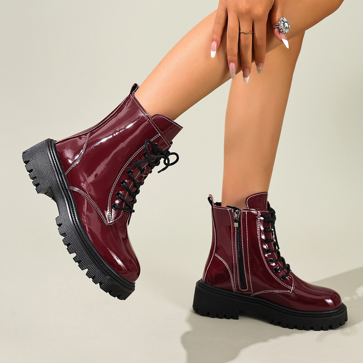 Lace Up Block Heels Boots
