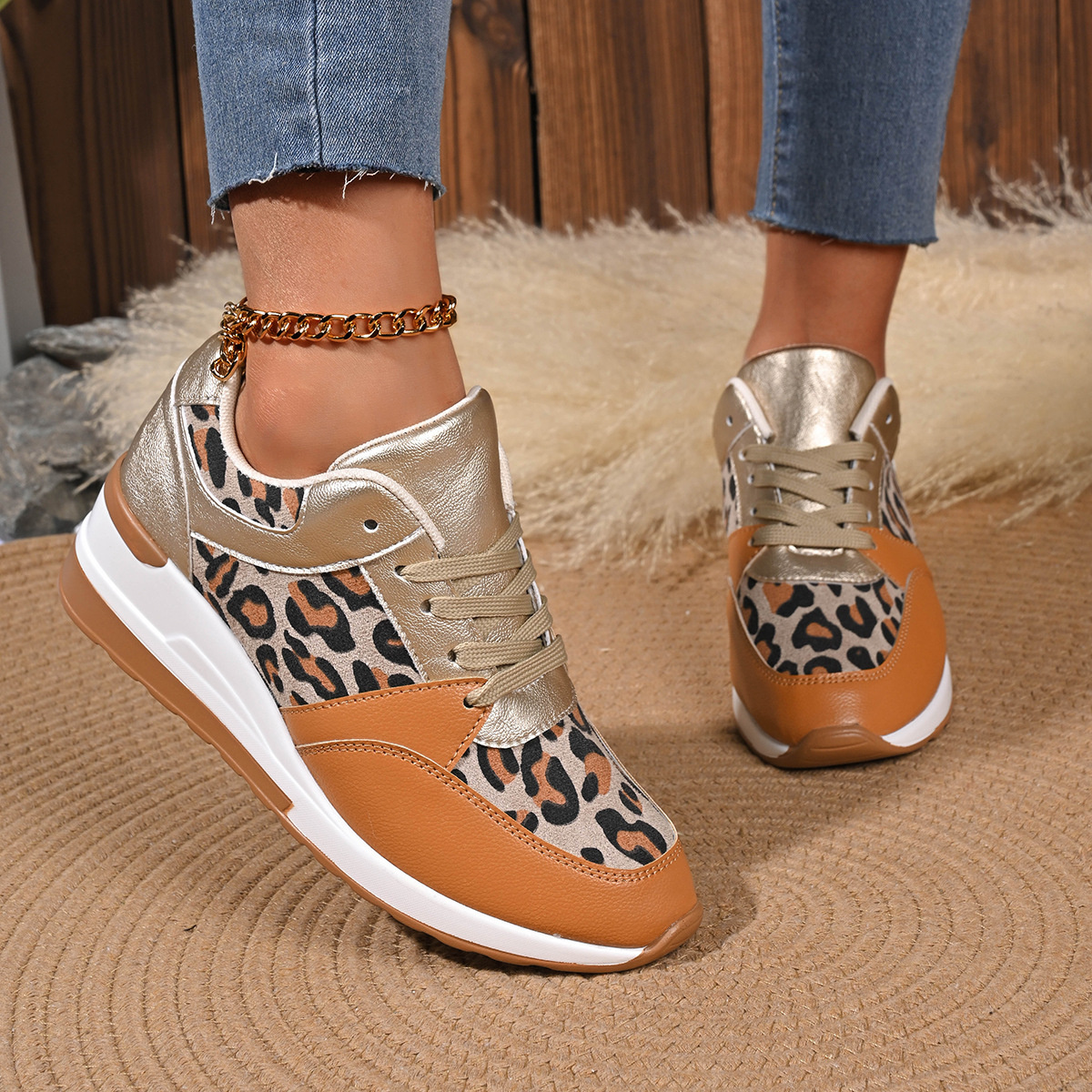 Leopard Lace Up Sneakers