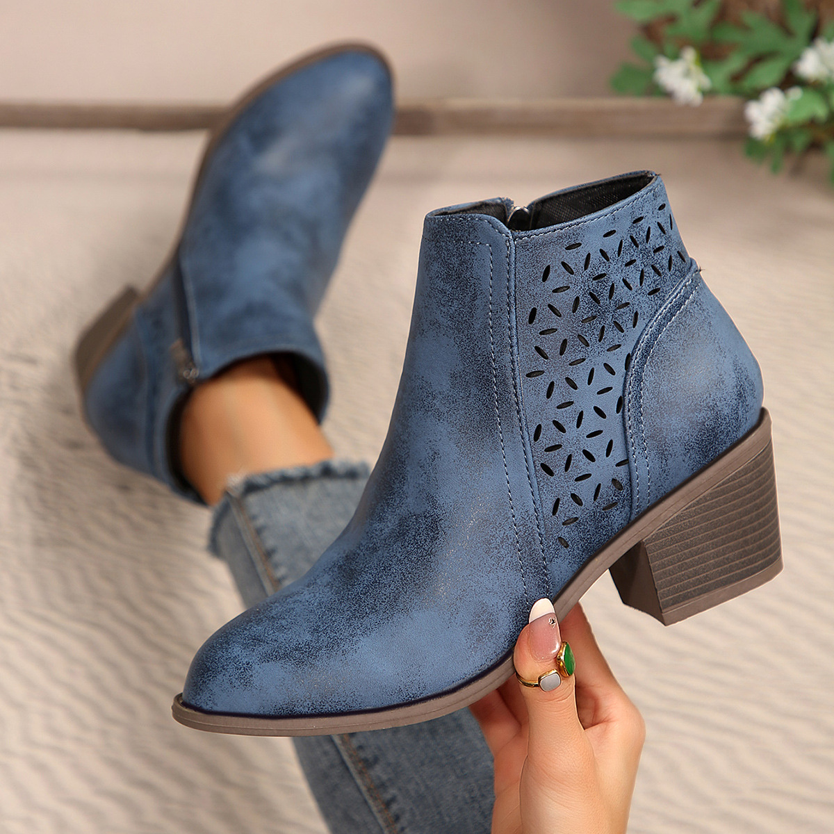 Point Toe Block Heels Boots
