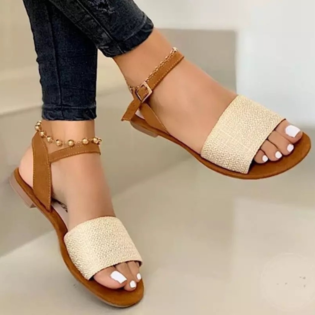 Open Toe Ankle-Strap Flat Sandals