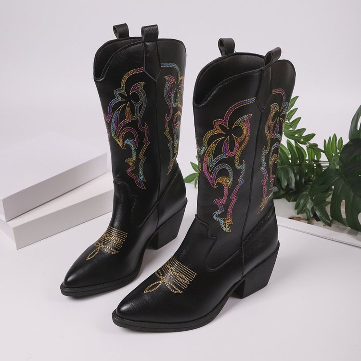 Point Toe Block Heels Boots