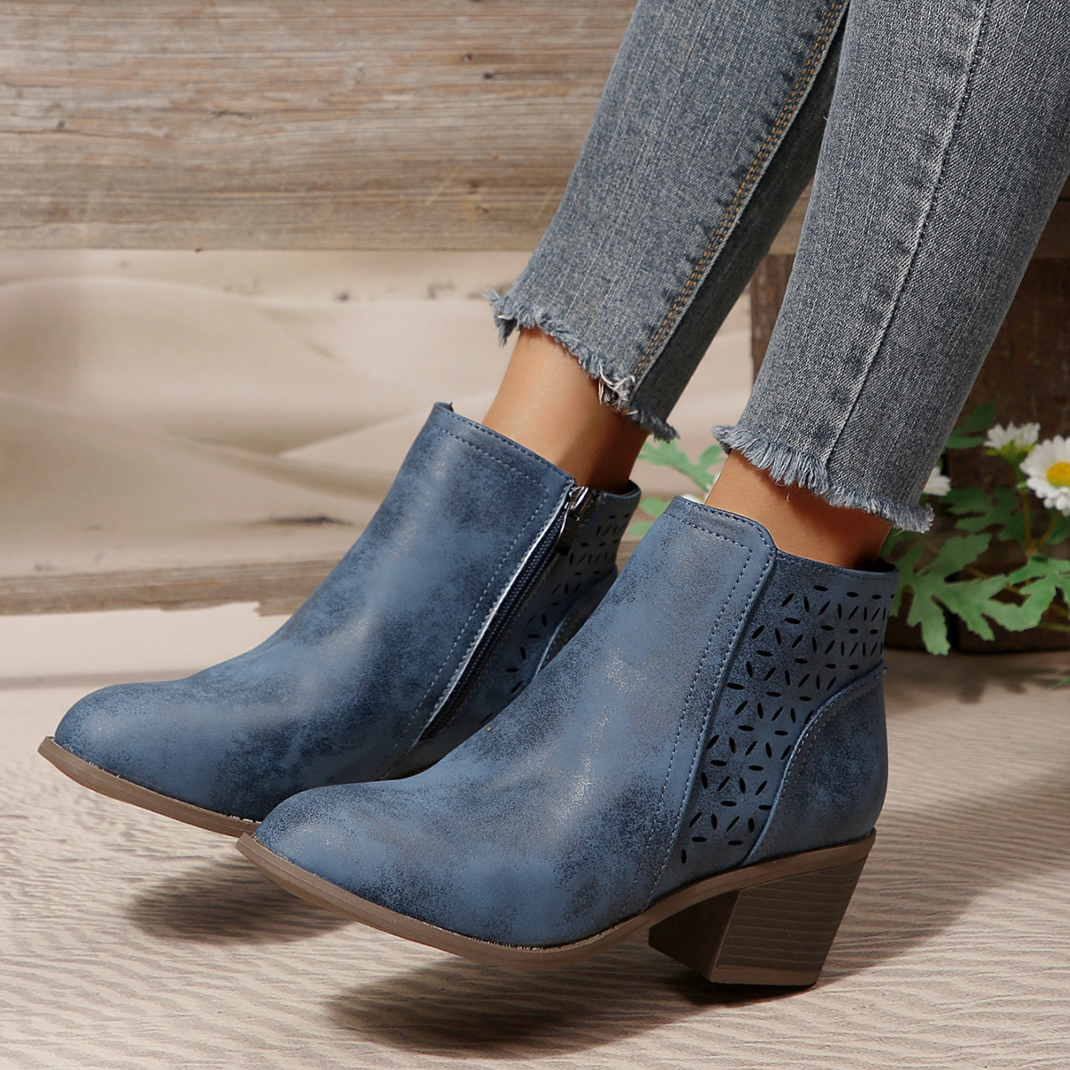 Point Toe Block Heels Boots