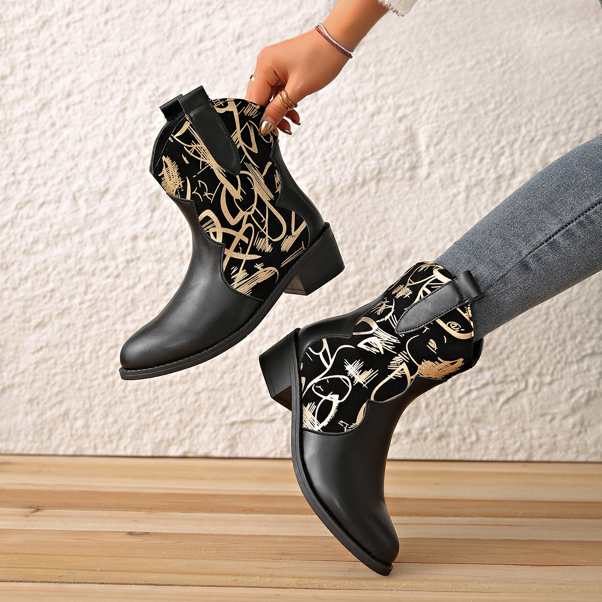 Point Toe Block Heels Boots