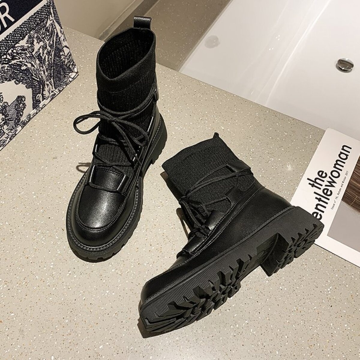 Lace-Up Knit Boots