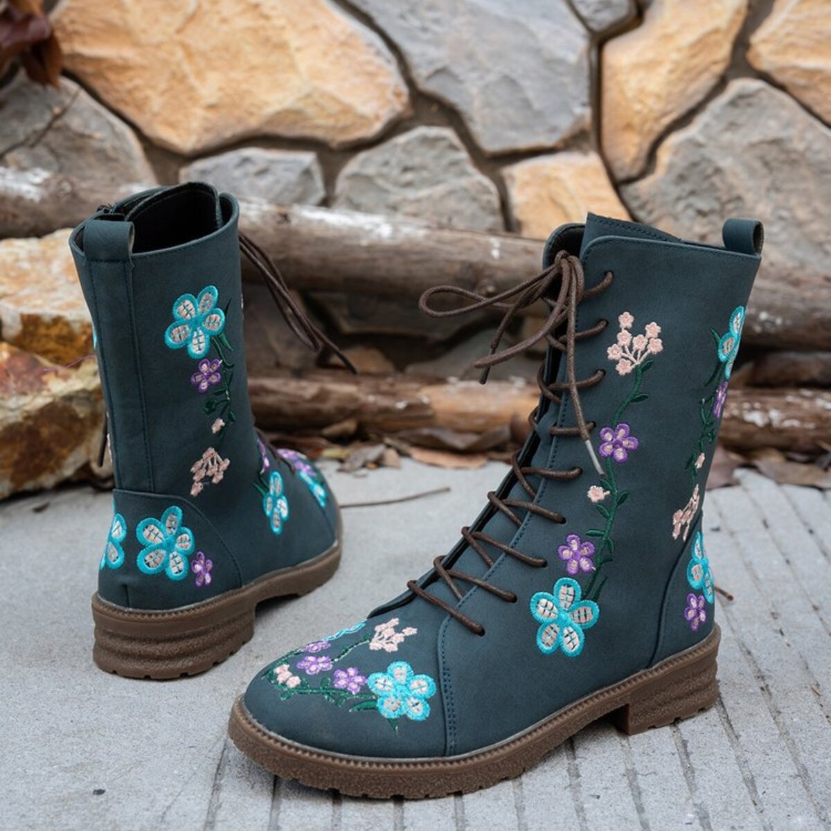 Round Toe Block Heels Boots