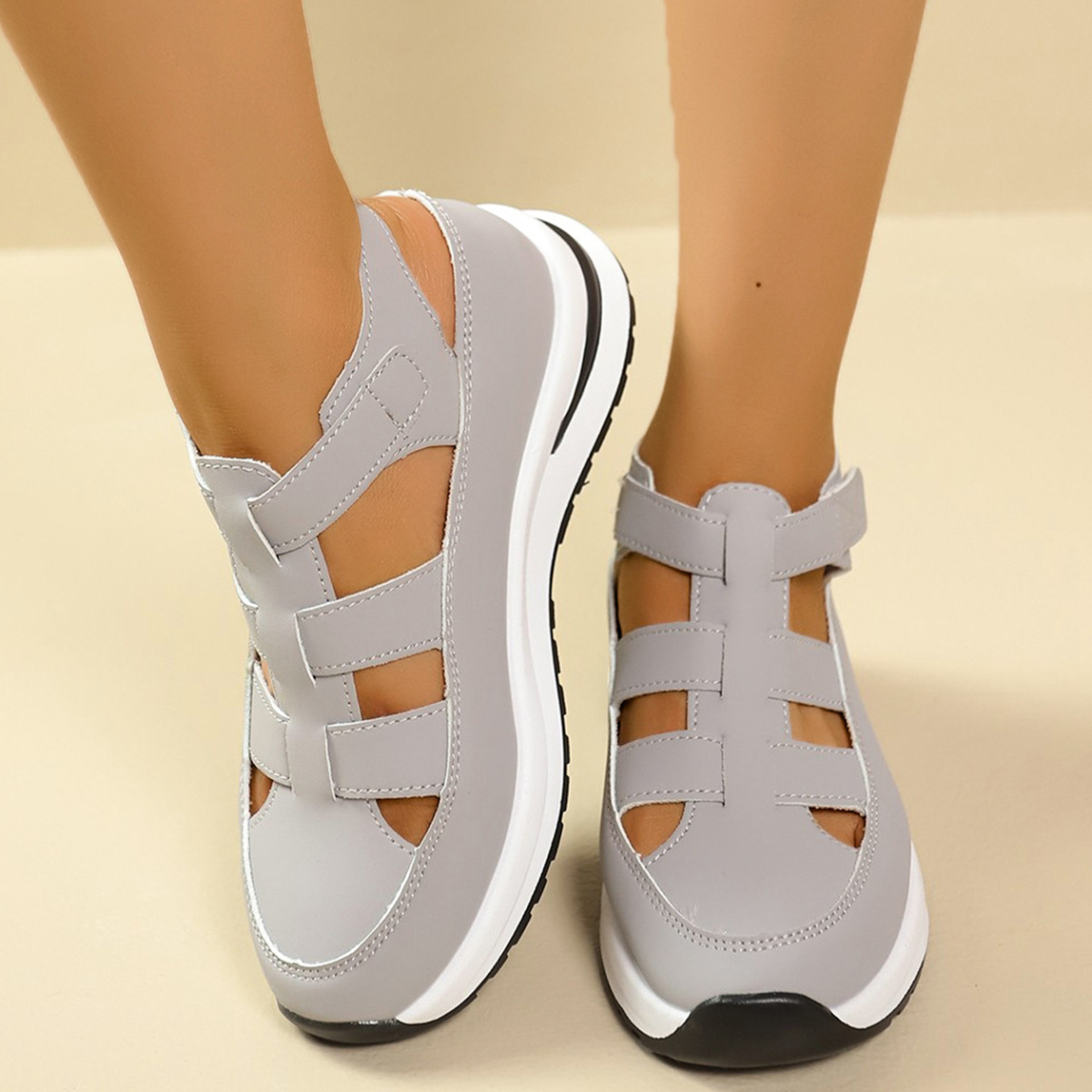 Cutout Round Toe Platform Sandals
