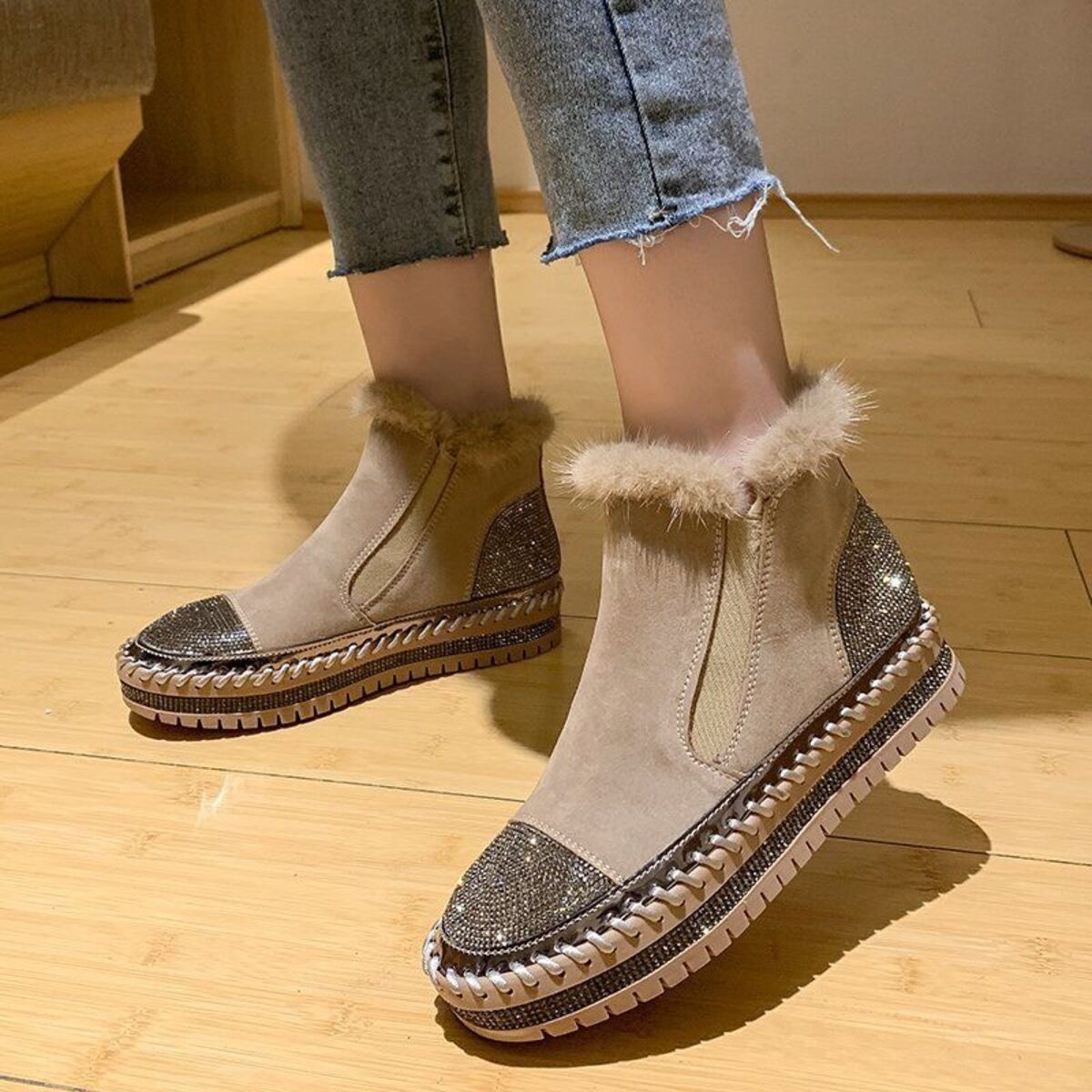 Rhinestone Platform Ankle Boots