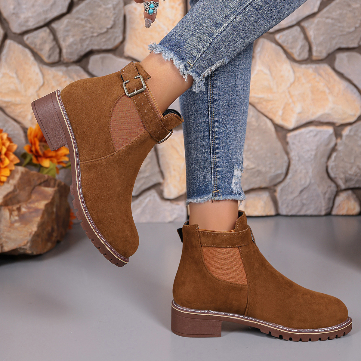 Round Toe Block Heels Boots