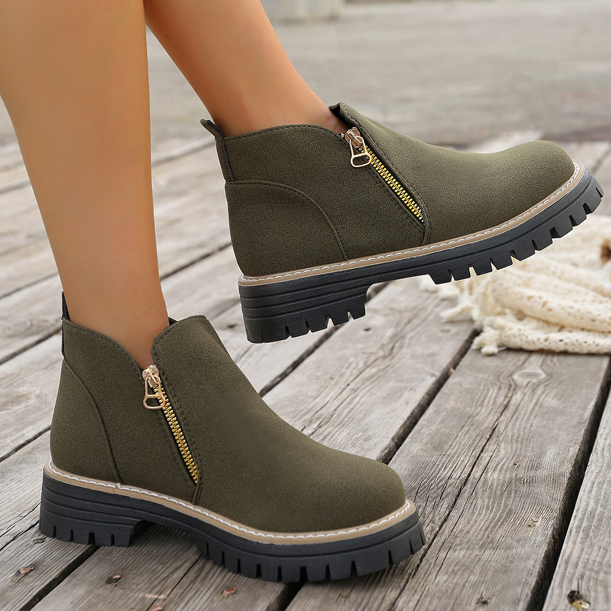 Side Zipper Ankle Boots