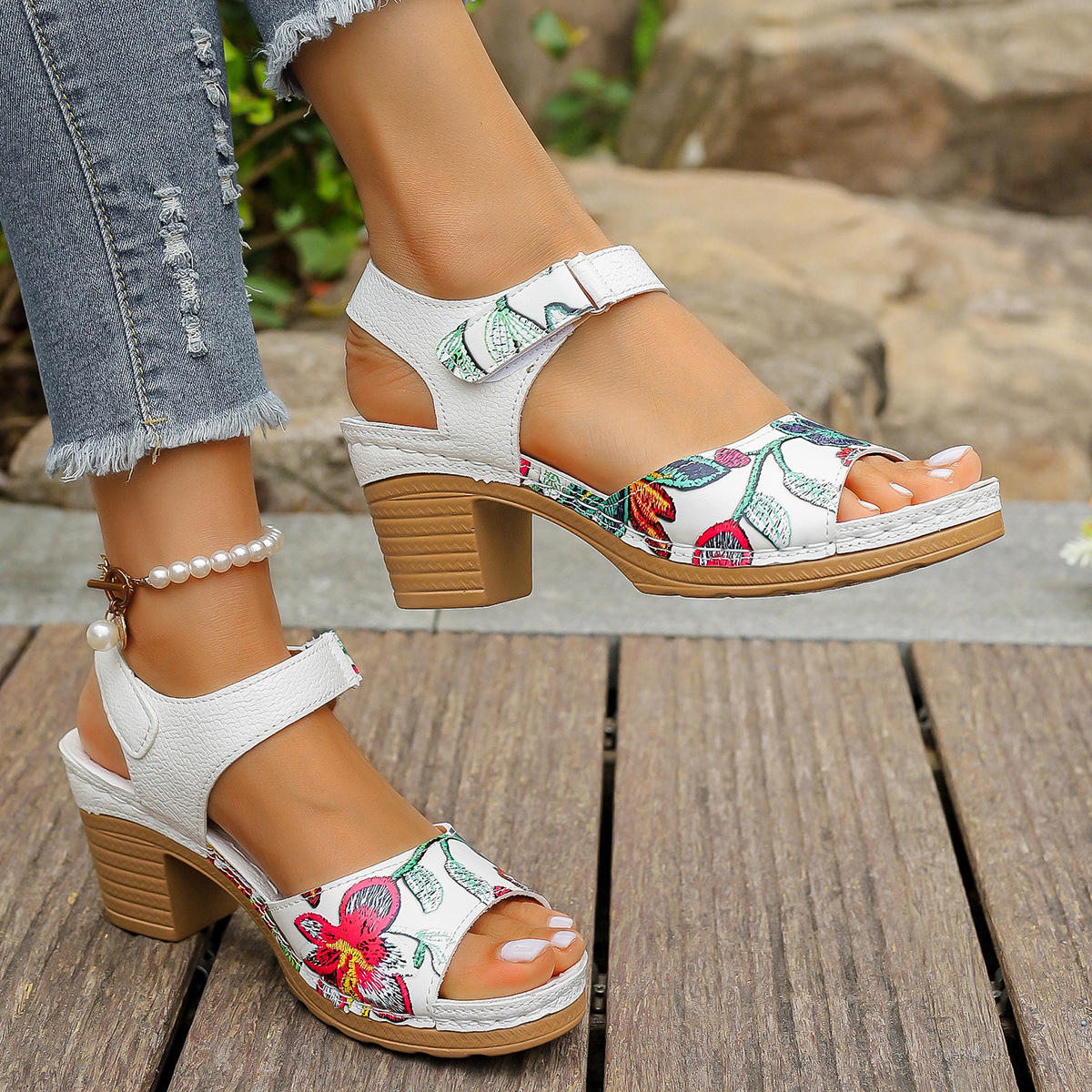 Open Toe Block Heels Sandals